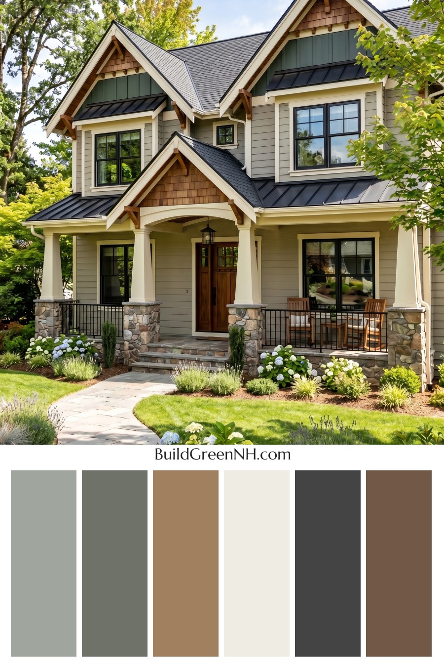 American Craftsman Green Exterior Color Schemes: Sage Ivory Hearth