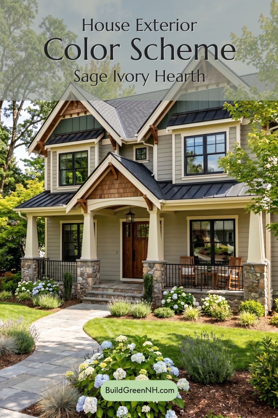 American Craftsman Green Exterior Color Schemes: Sage Ivory Hearth