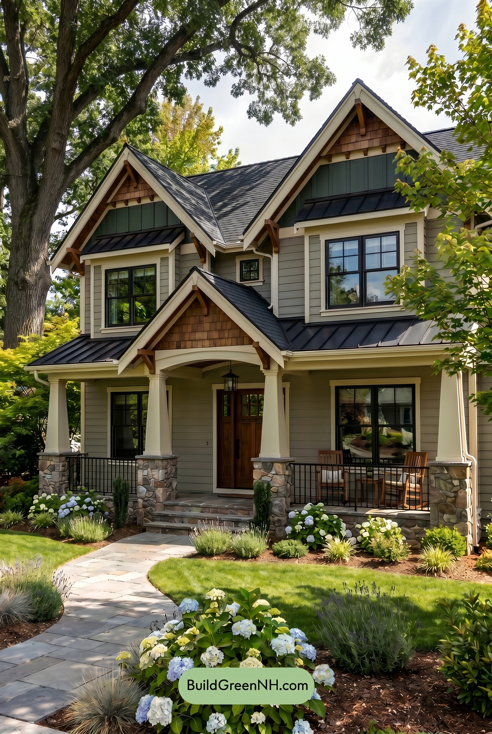 American Craftsman Green Exterior Color Schemes: Sage Ivory Hearth - Shade