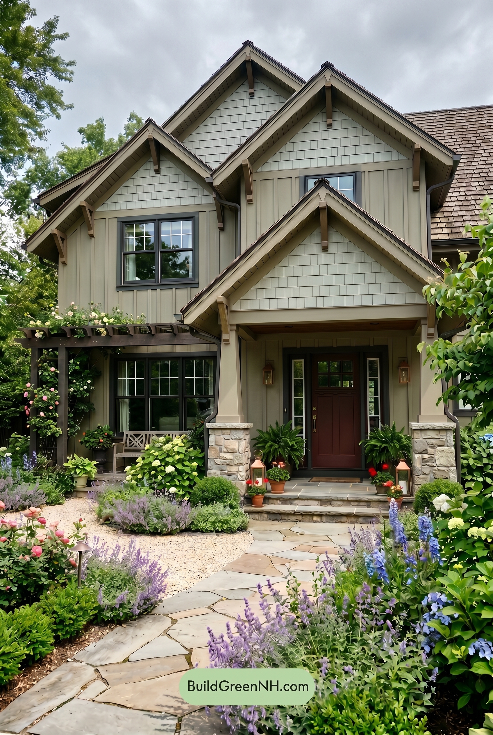American Craftsman Green Exterior Color Schemes: Soft Green Shadow - Overcast