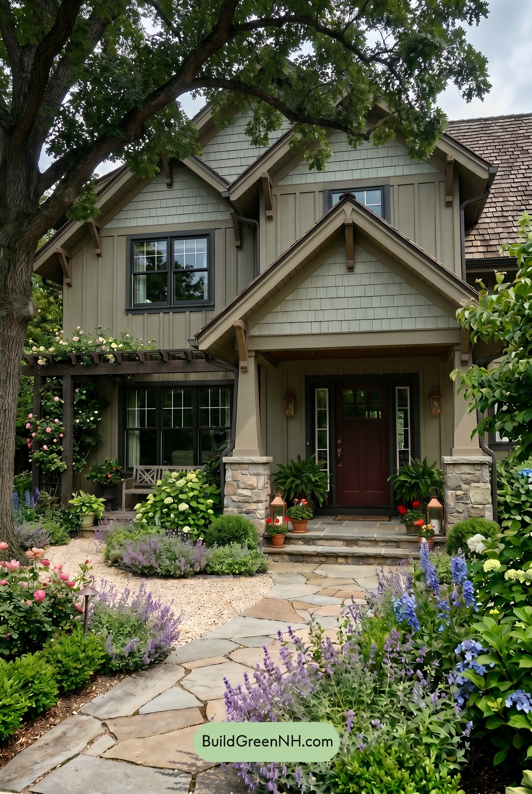 American Craftsman Green Exterior Color Schemes: Soft Green Shadow - Shade