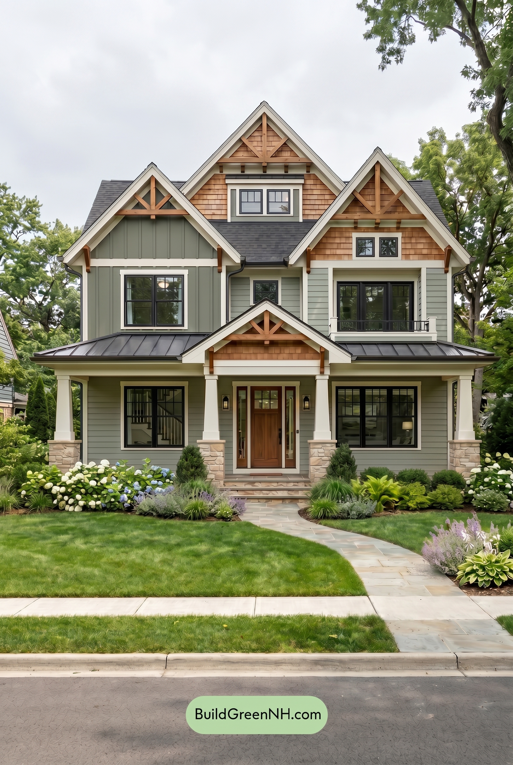American Craftsman Green Exterior Color Schemes: Soft Green Welcome - Overcast