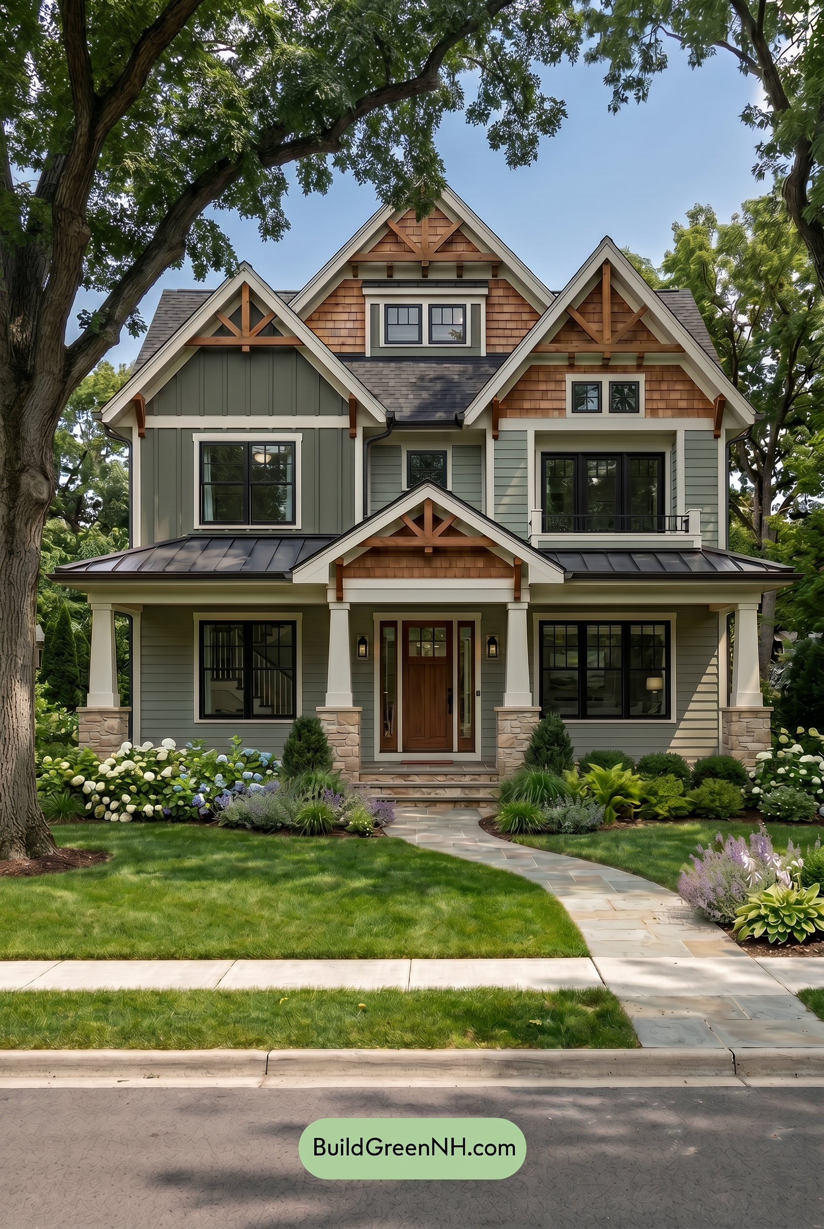 American Craftsman Green Exterior Color Schemes: Soft Green Welcome - Shade