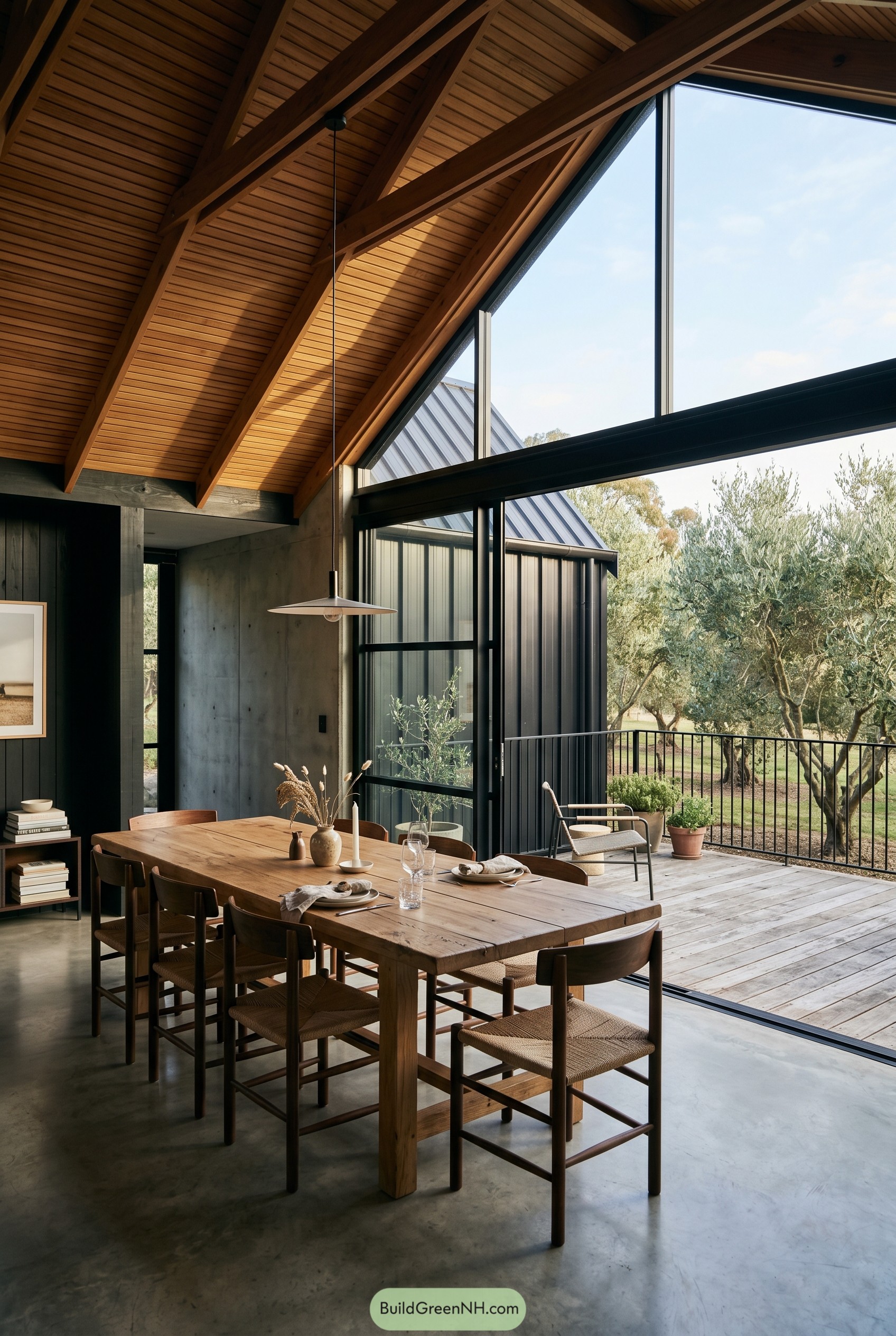 Dining room opening to a sheltered terrace
