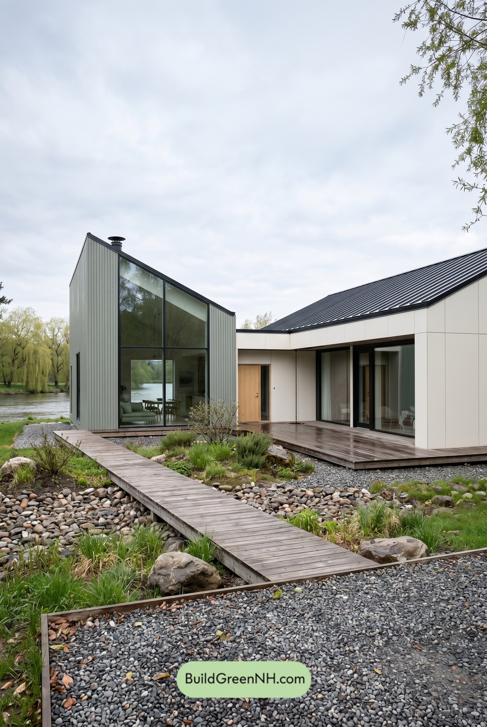 Single Story, 2 Bed, 1 Bath, 957 sq. ft. Modern House Floor Plans: Riverbank Quiet Geometry
