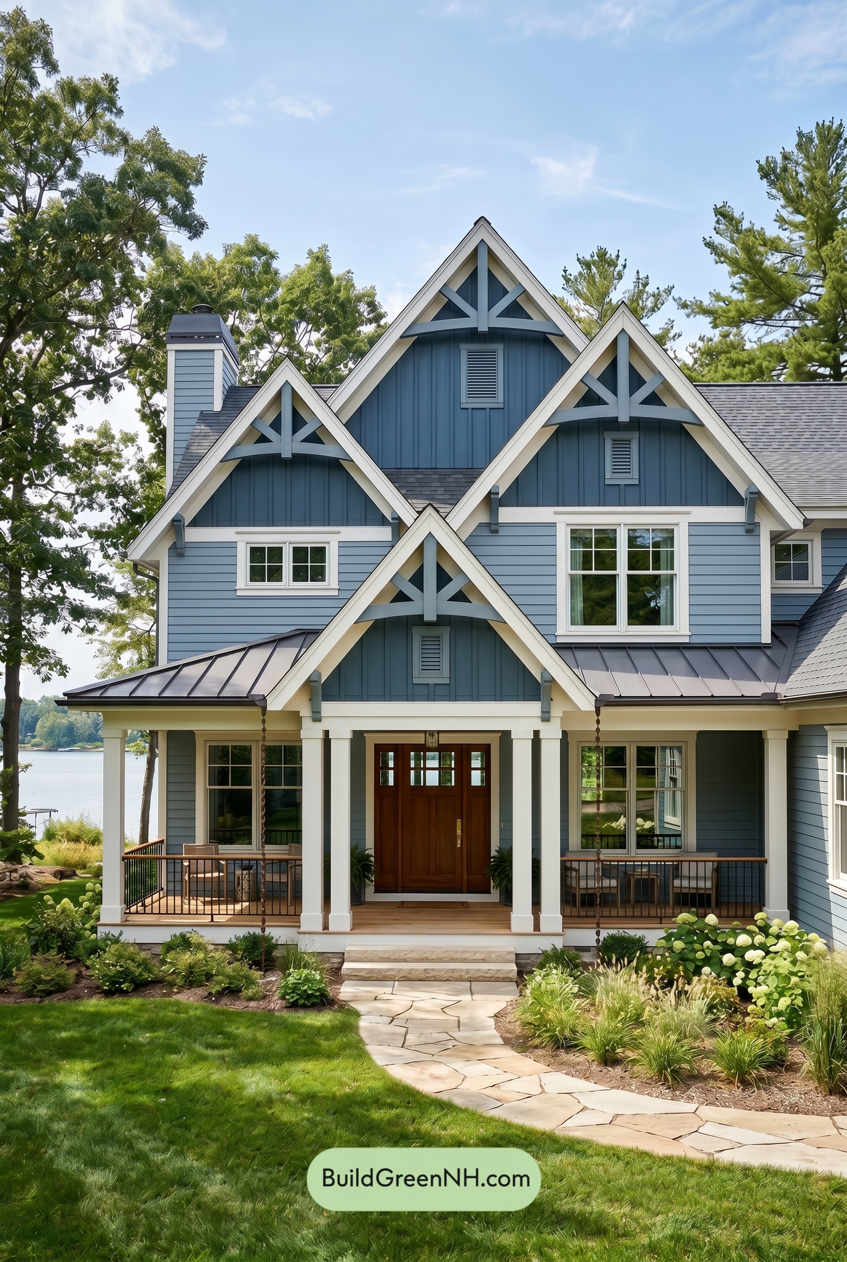Craftsman Blue Exterior Color Scheme: Clear Blue Porch