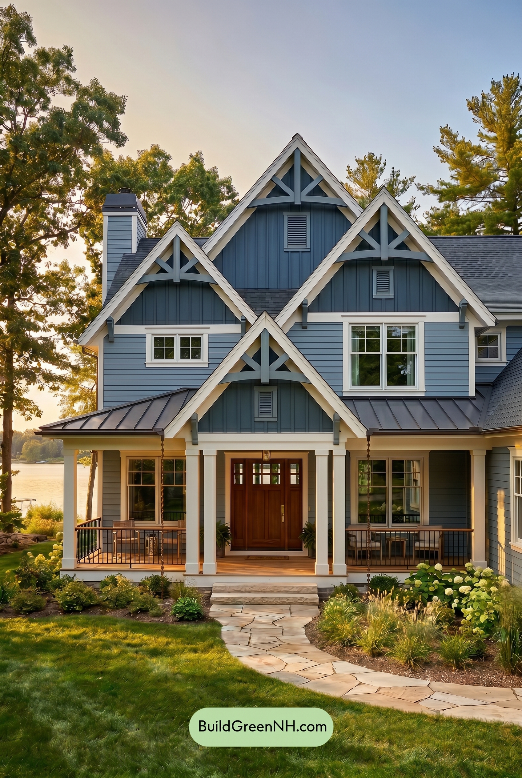 Craftsman Blue Exterior Color Scheme: Clear Blue Porch - Golden Hour