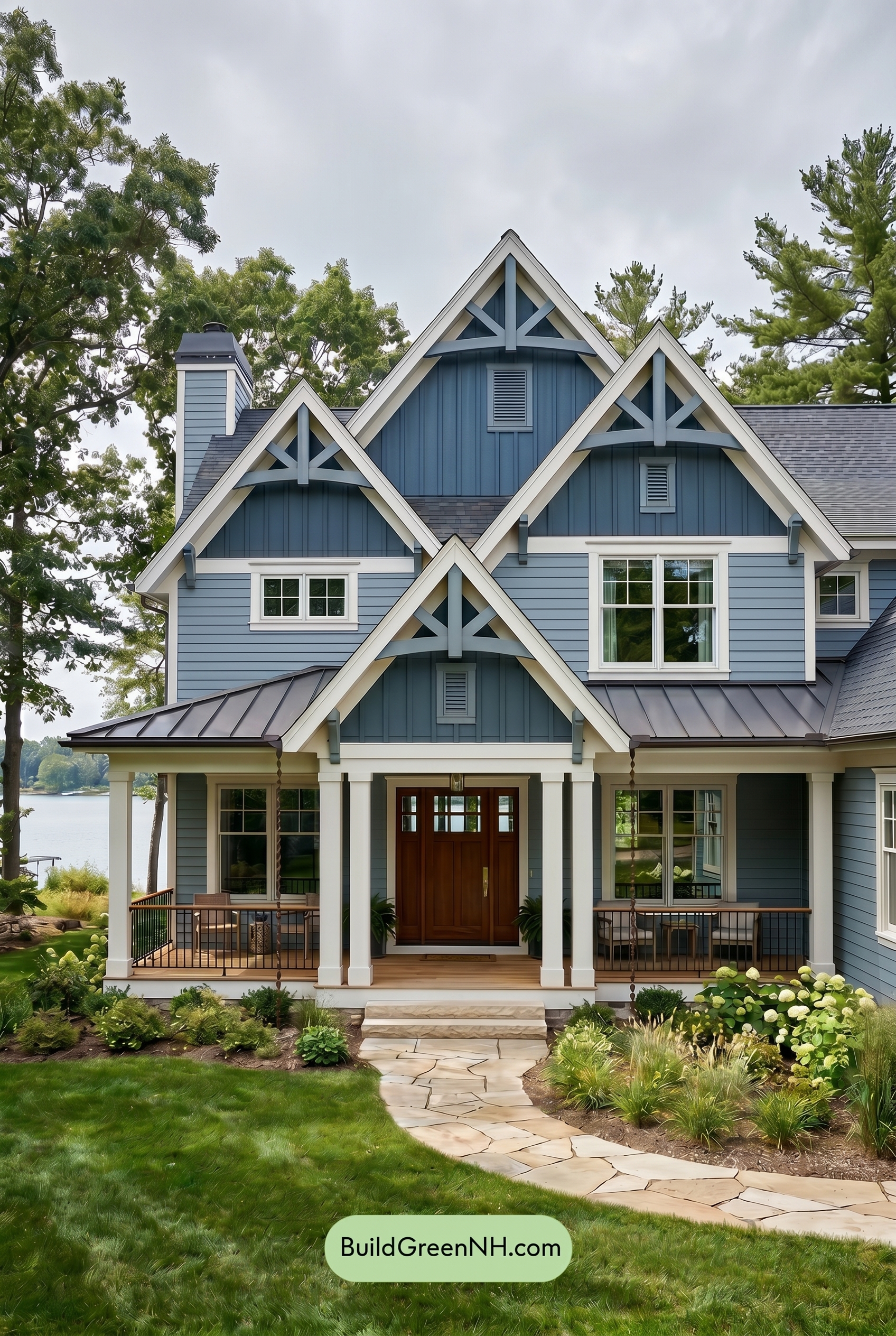 Craftsman Blue Exterior Color Scheme: Clear Blue Porch - Overcast