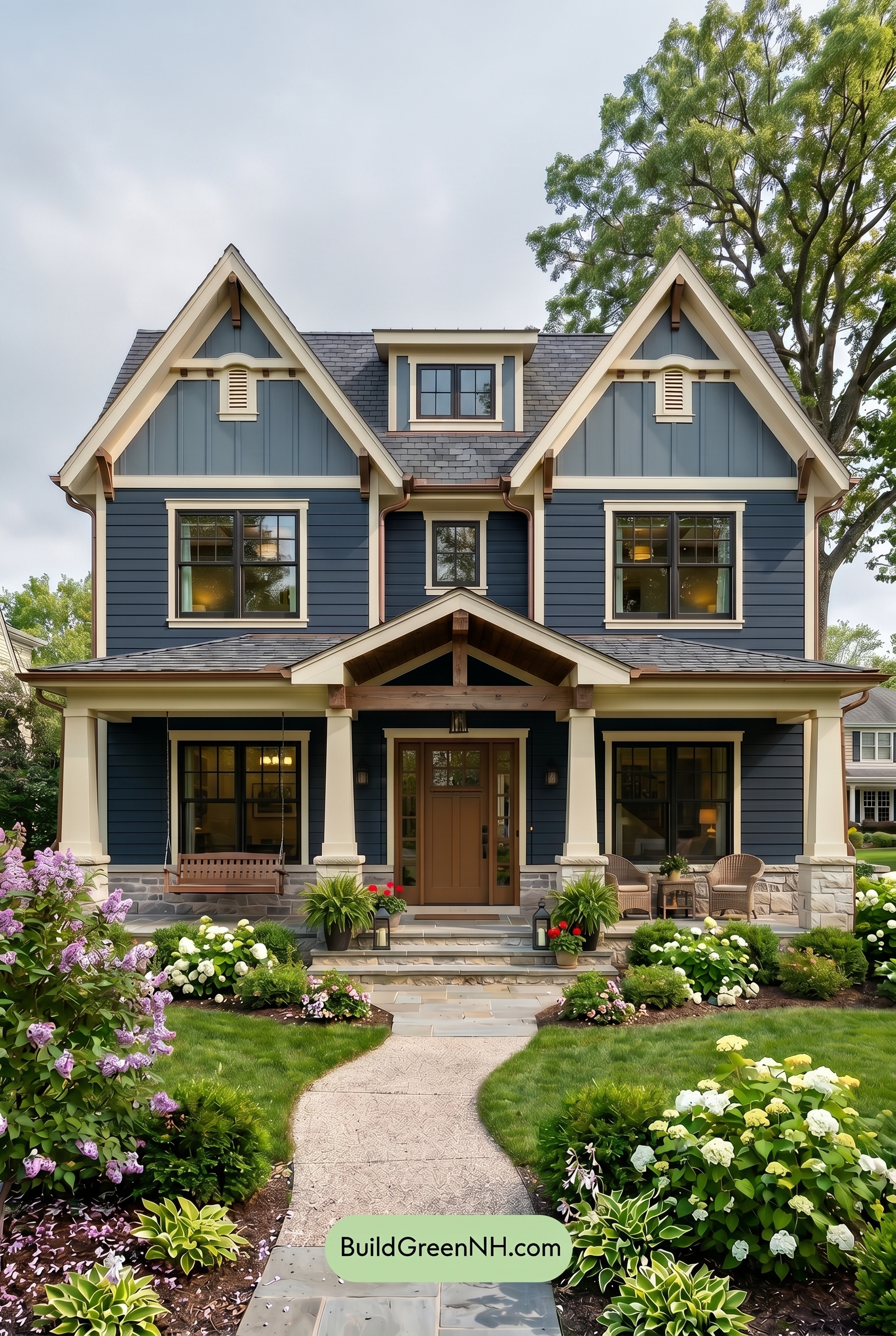 Craftsman Blue Exterior Color Scheme: Ink Blue Hearth - Overcast