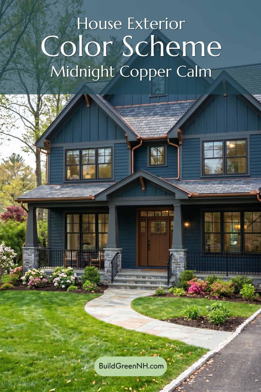Craftsman Blue Exterior Color Scheme: Midnight Copper Calm