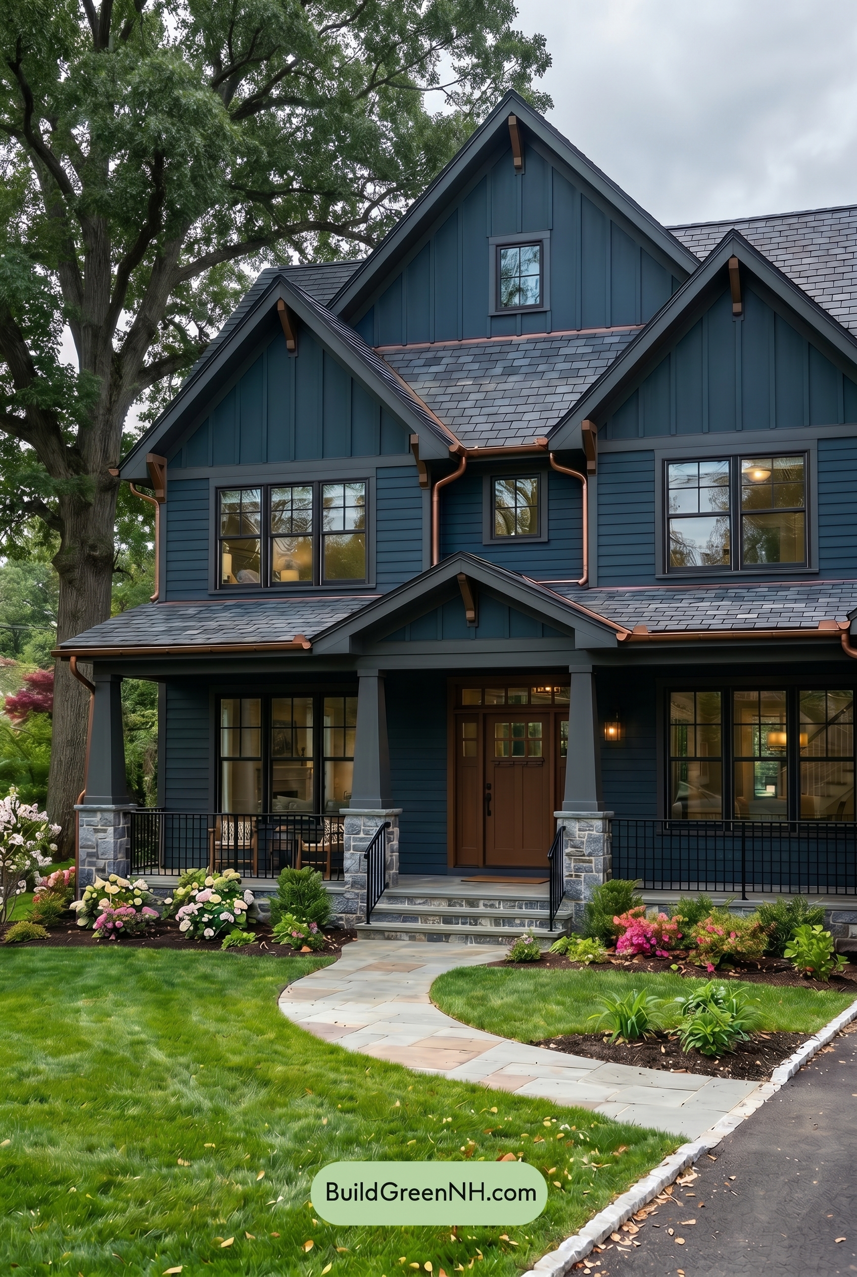 Craftsman Blue Exterior Color Scheme: Midnight Copper Calm - Shade