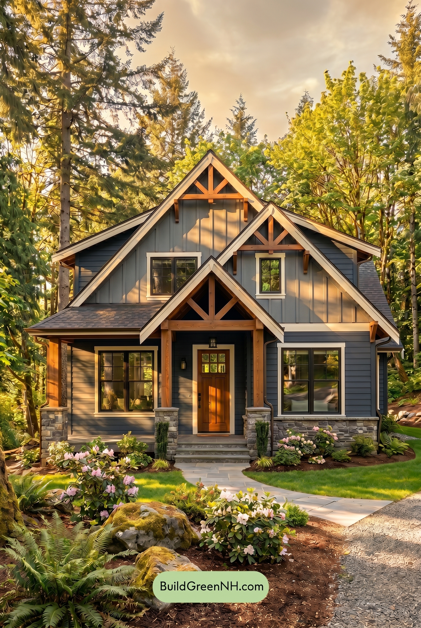 Craftsman Blue Exterior Color Scheme: Navy Cedar Poise - Golden Hour