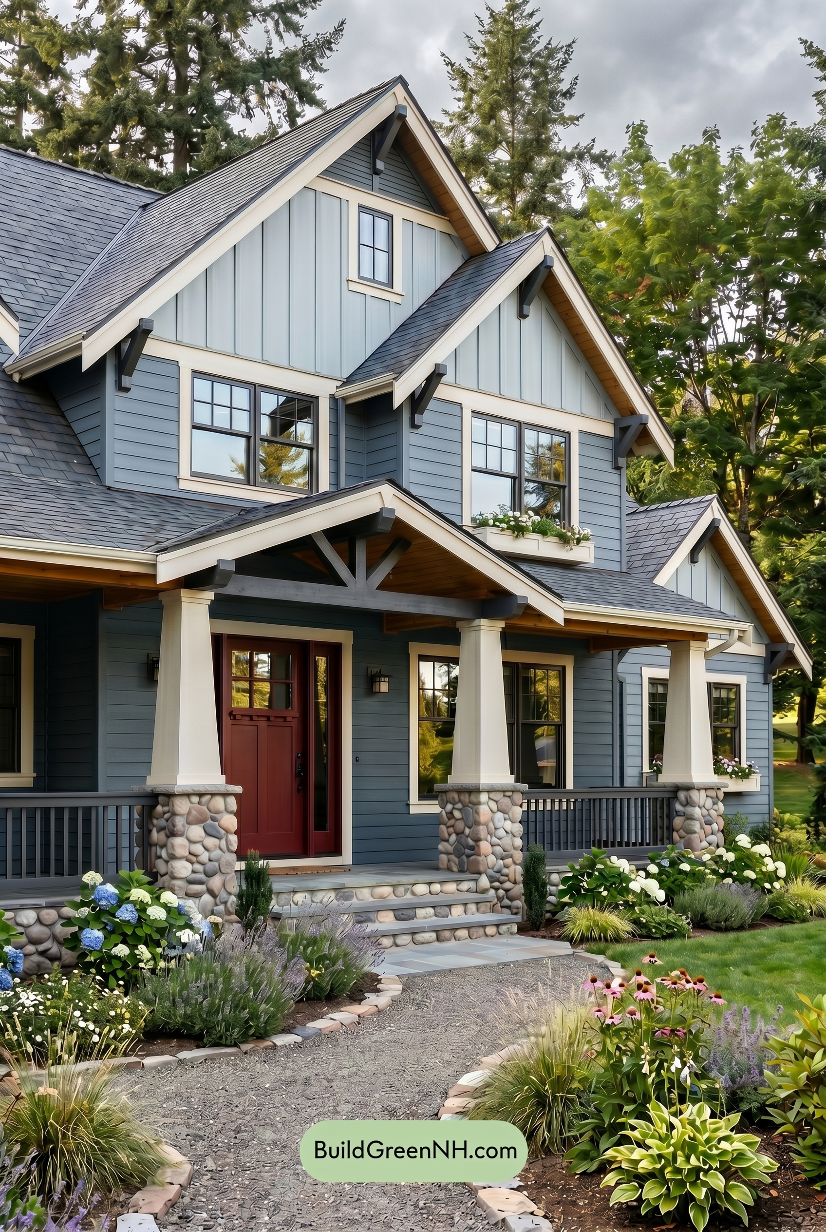 Craftsman Blue Exterior Color Scheme: Pewter Blue Welcome - Overcast