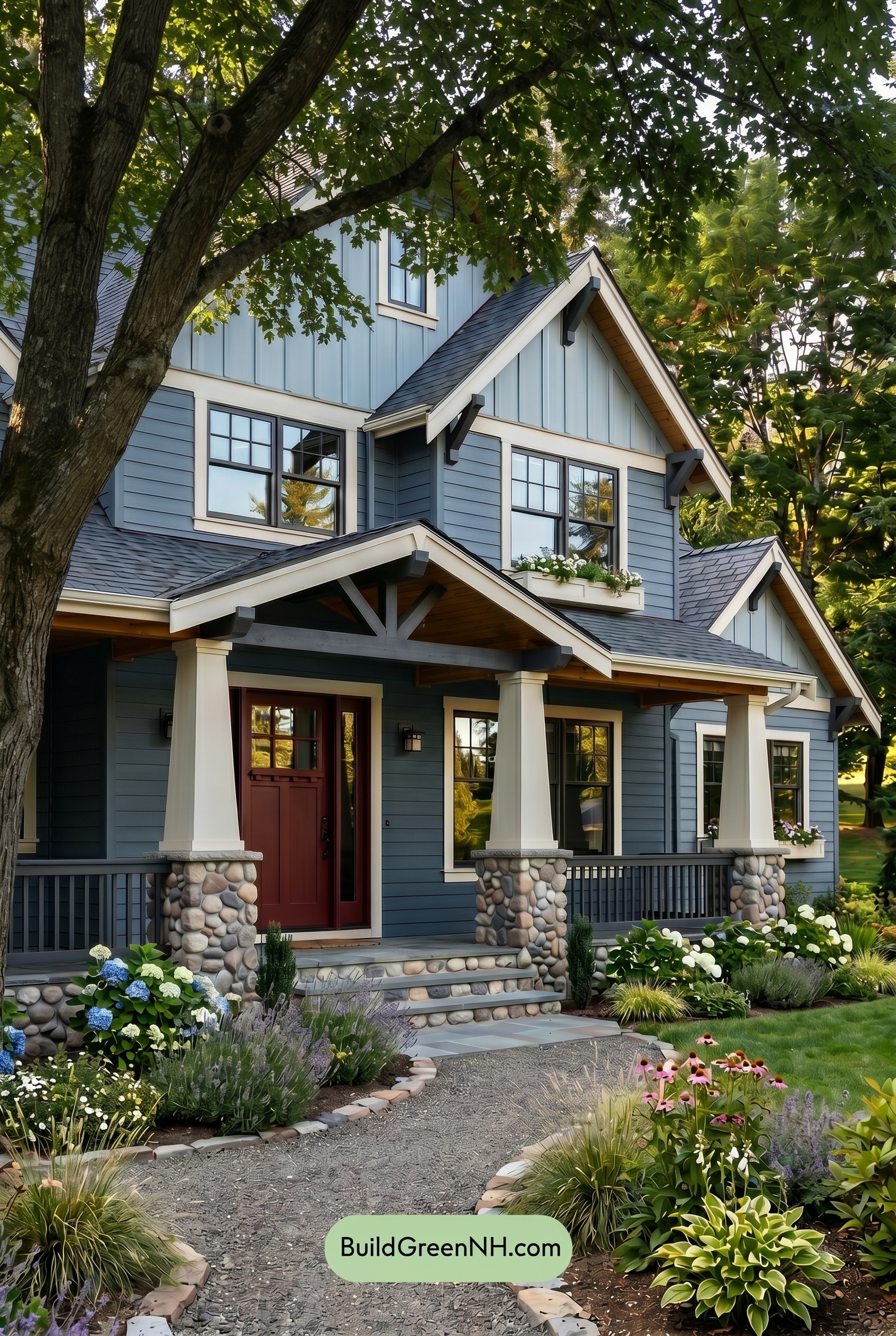 Craftsman Blue Exterior Color Scheme: Pewter Blue Welcome - Shade
