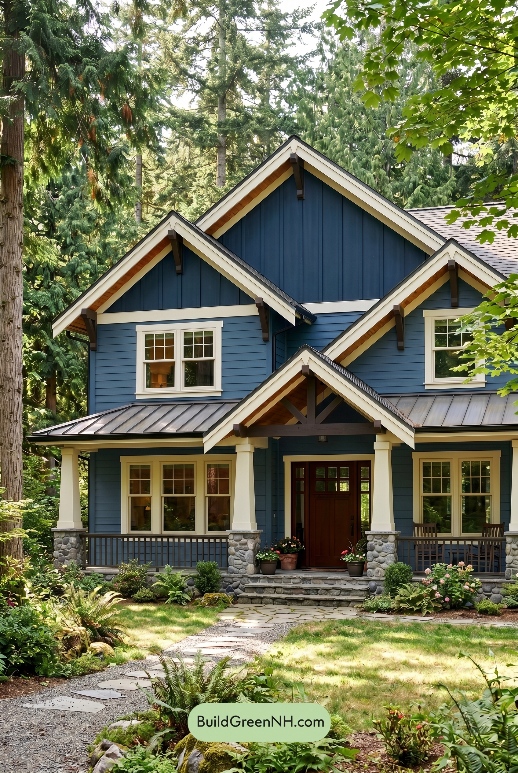 Craftsman Blue Exterior Color Scheme: Prussian Cream Veranda