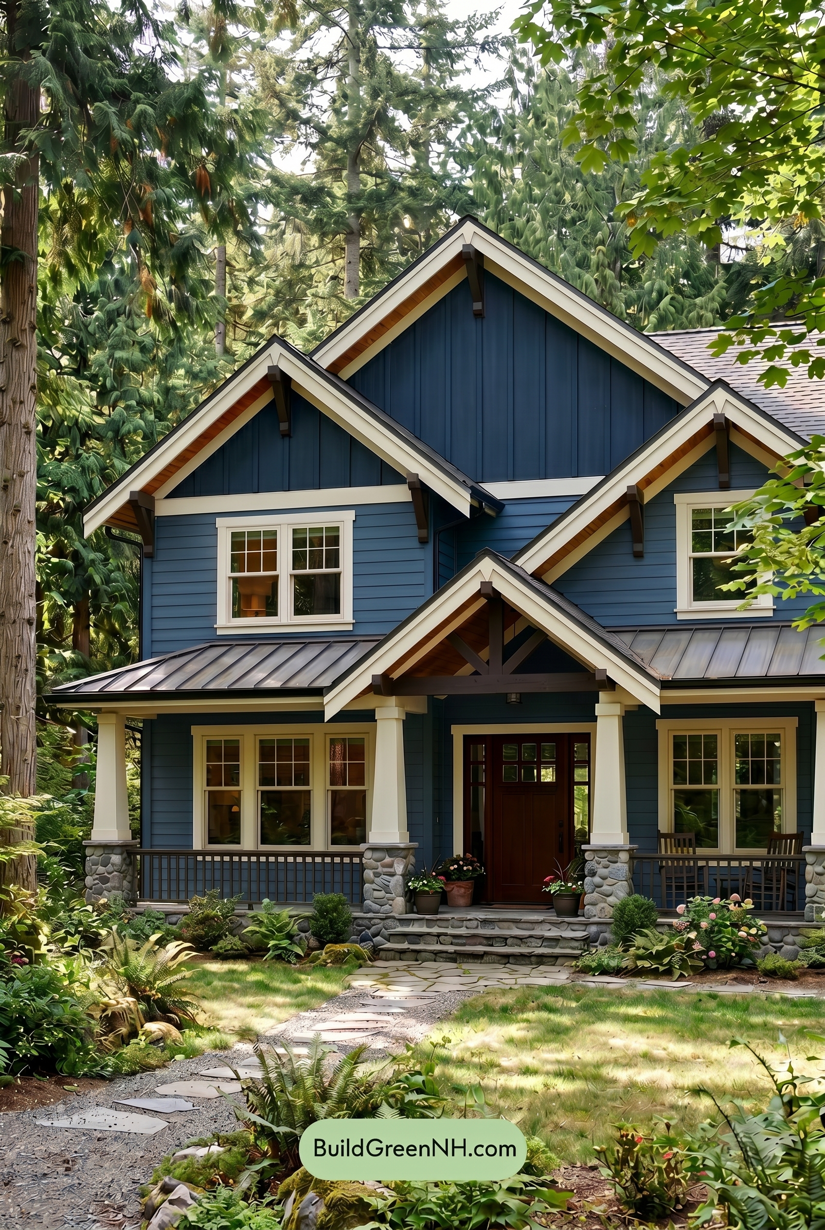 Craftsman Blue Exterior Color Scheme: Prussian Cream Veranda - Overcast
