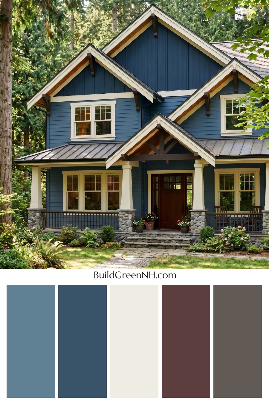 Craftsman Blue Exterior Color Scheme: Prussian Cream Veranda
