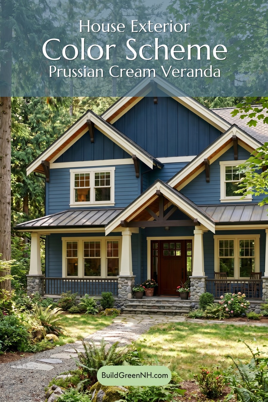 Craftsman Blue Exterior Color Scheme: Prussian Cream Veranda