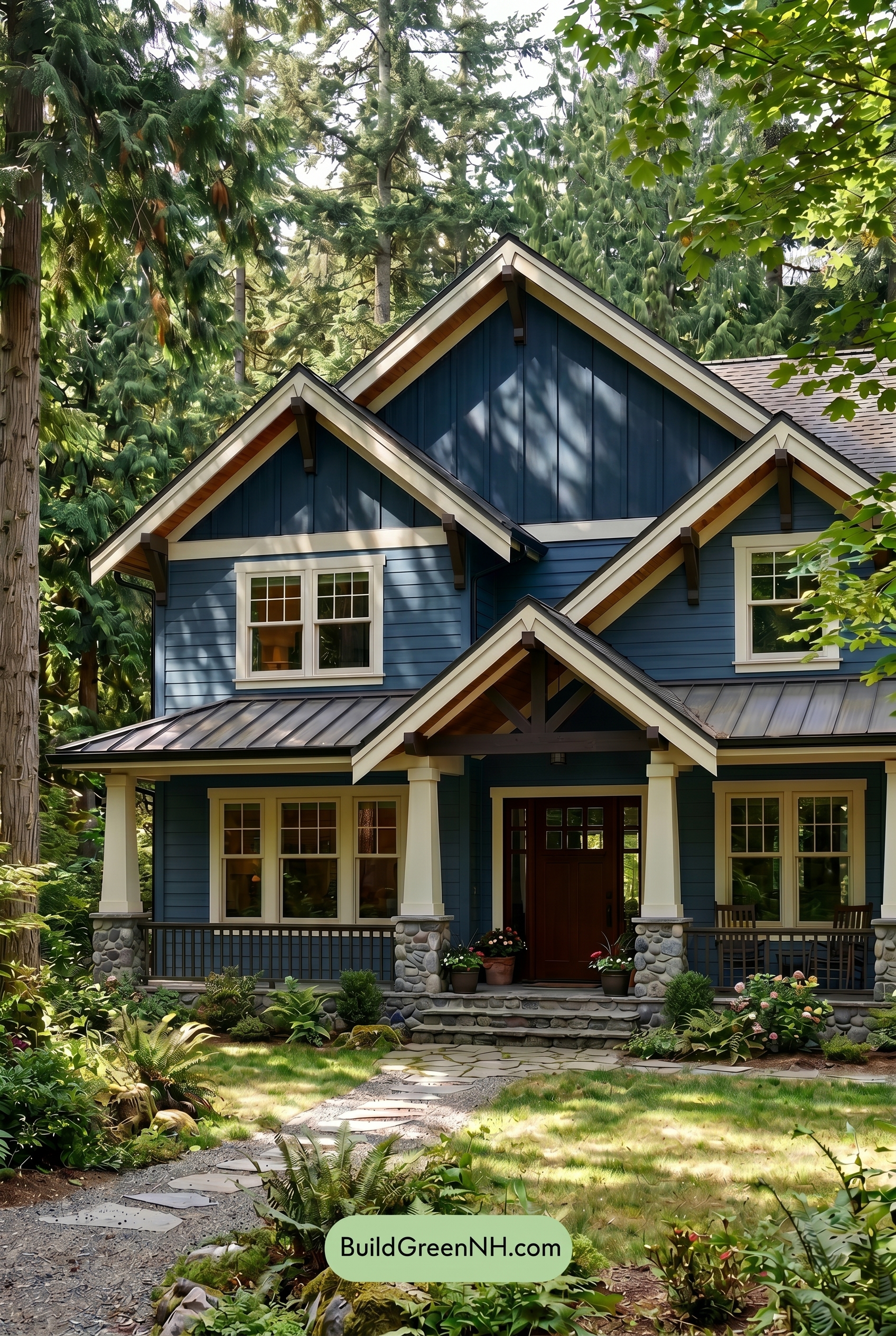 Craftsman Blue Exterior Color Scheme: Prussian Cream Veranda - Shade