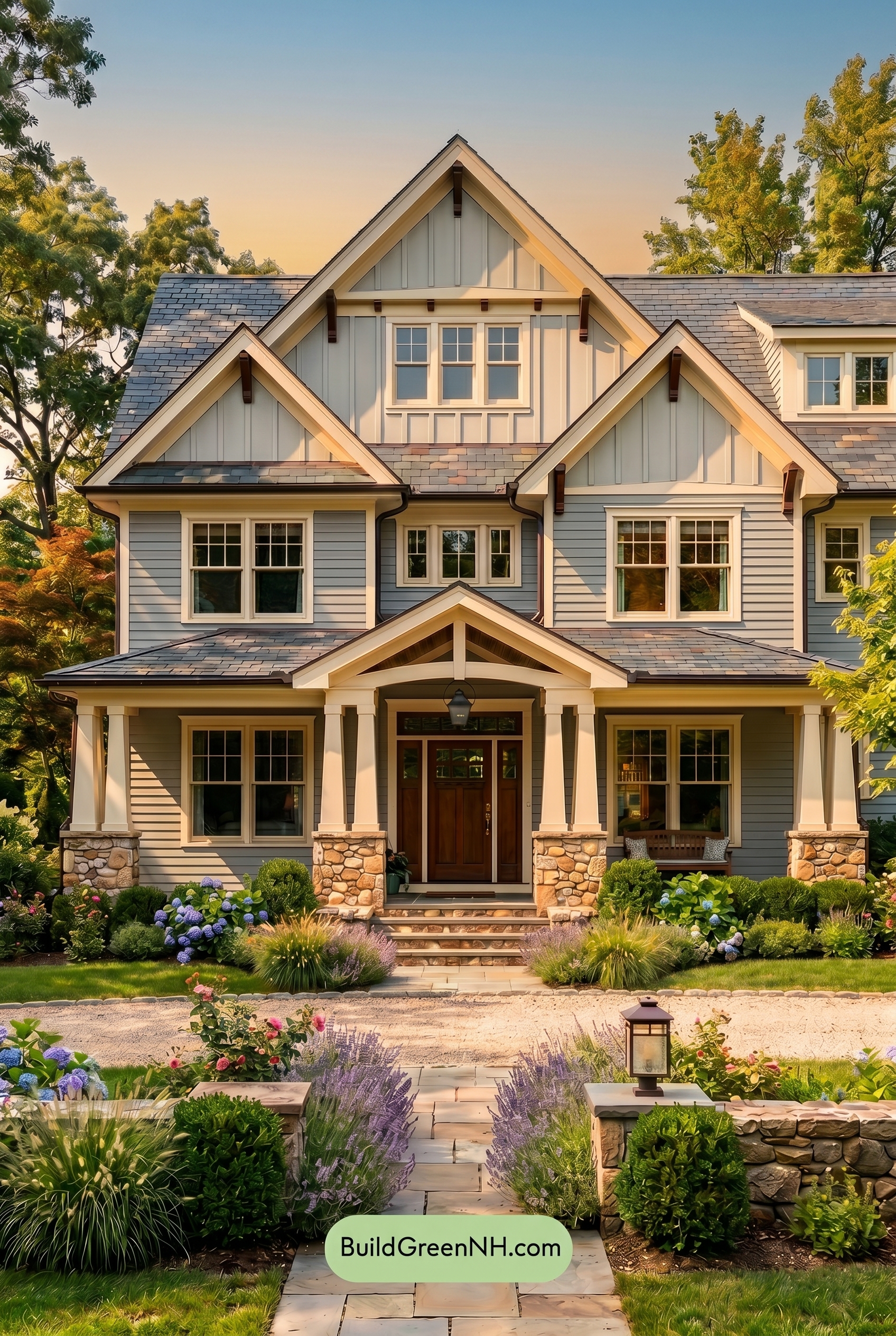 Craftsman Blue Exterior Color Scheme: Soft Blue Timber - Golden Hour