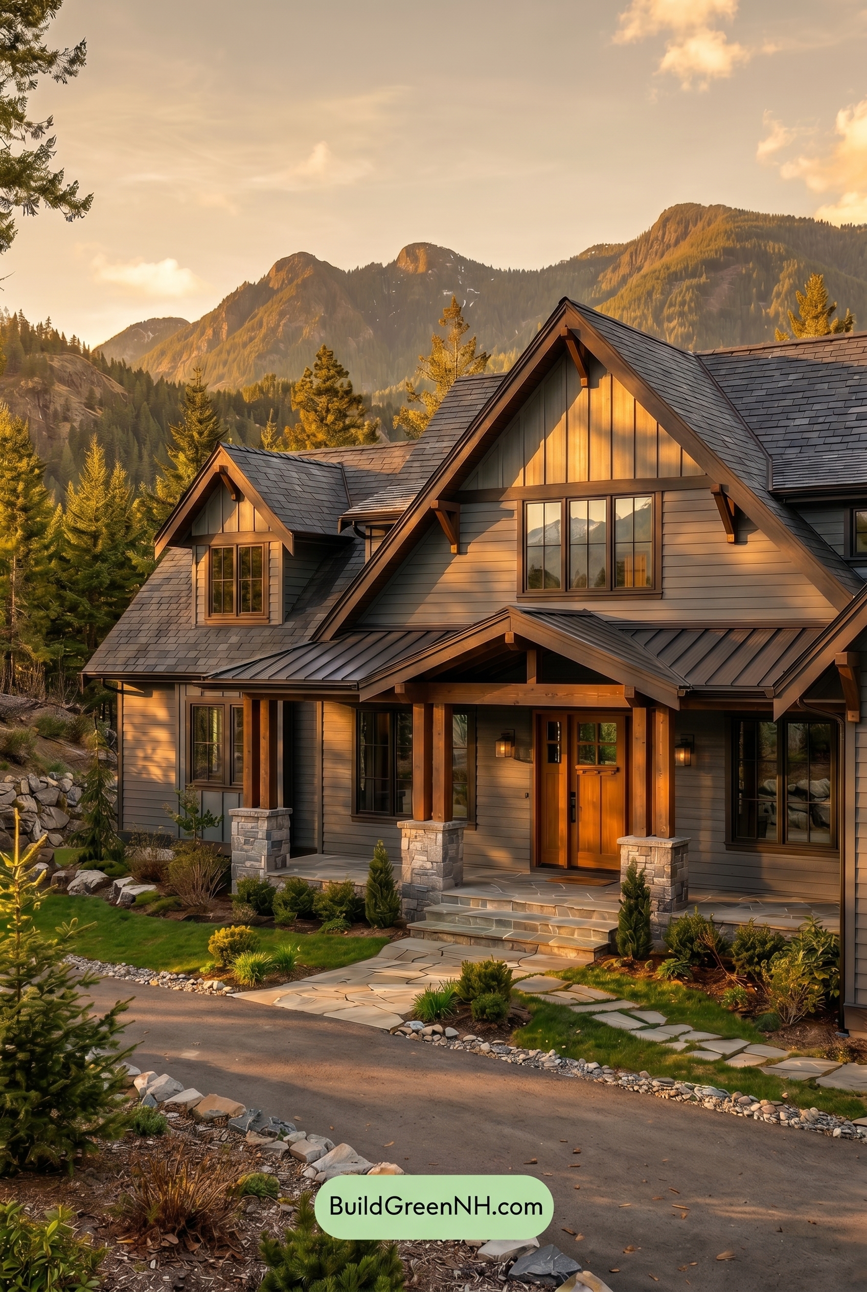 Craftsman Blue Exterior Color Scheme: Storm Slate Warmth - Golden Hour