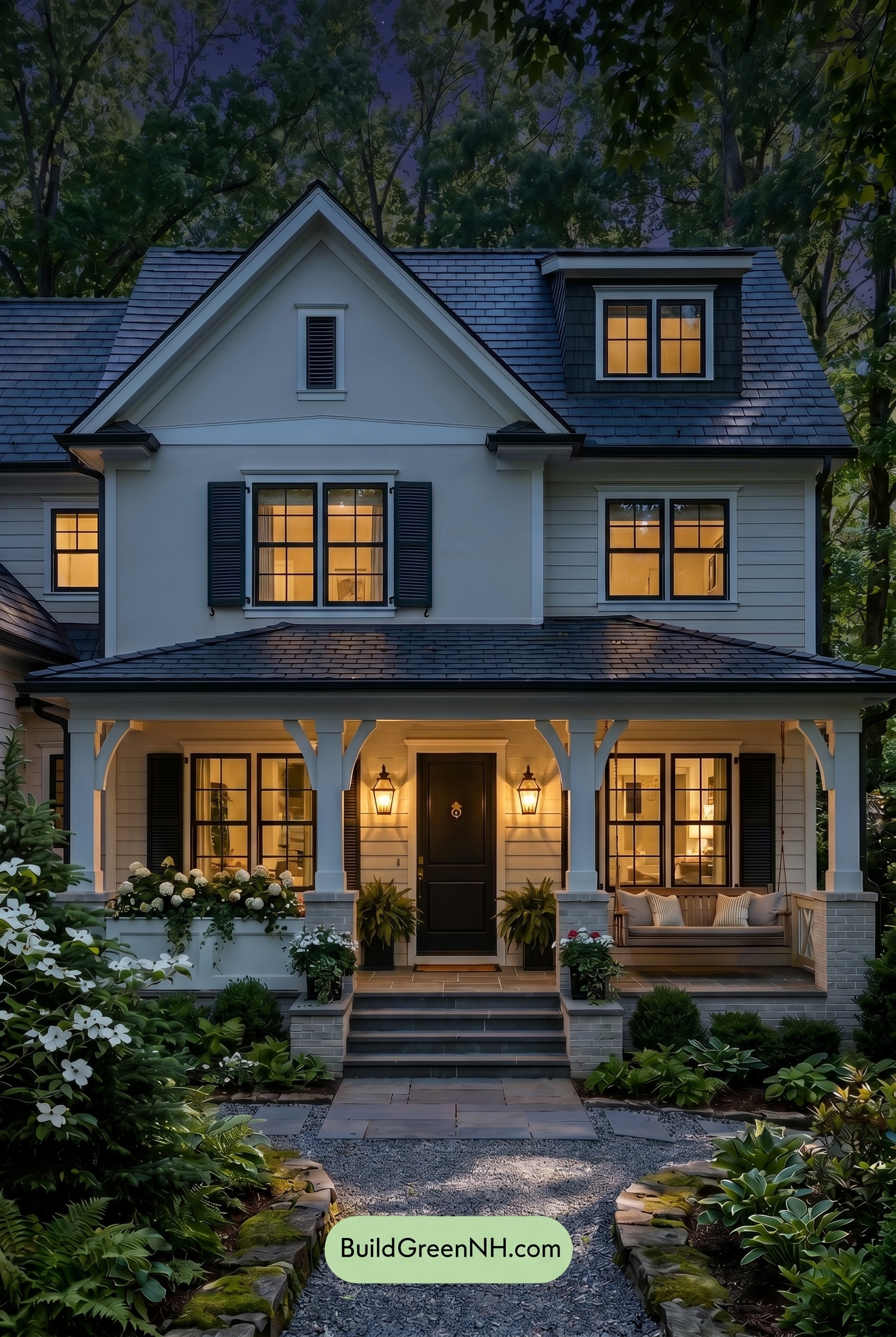 Craftsman White Color Scheme: Alabaster Shadow Slate - Nighttime