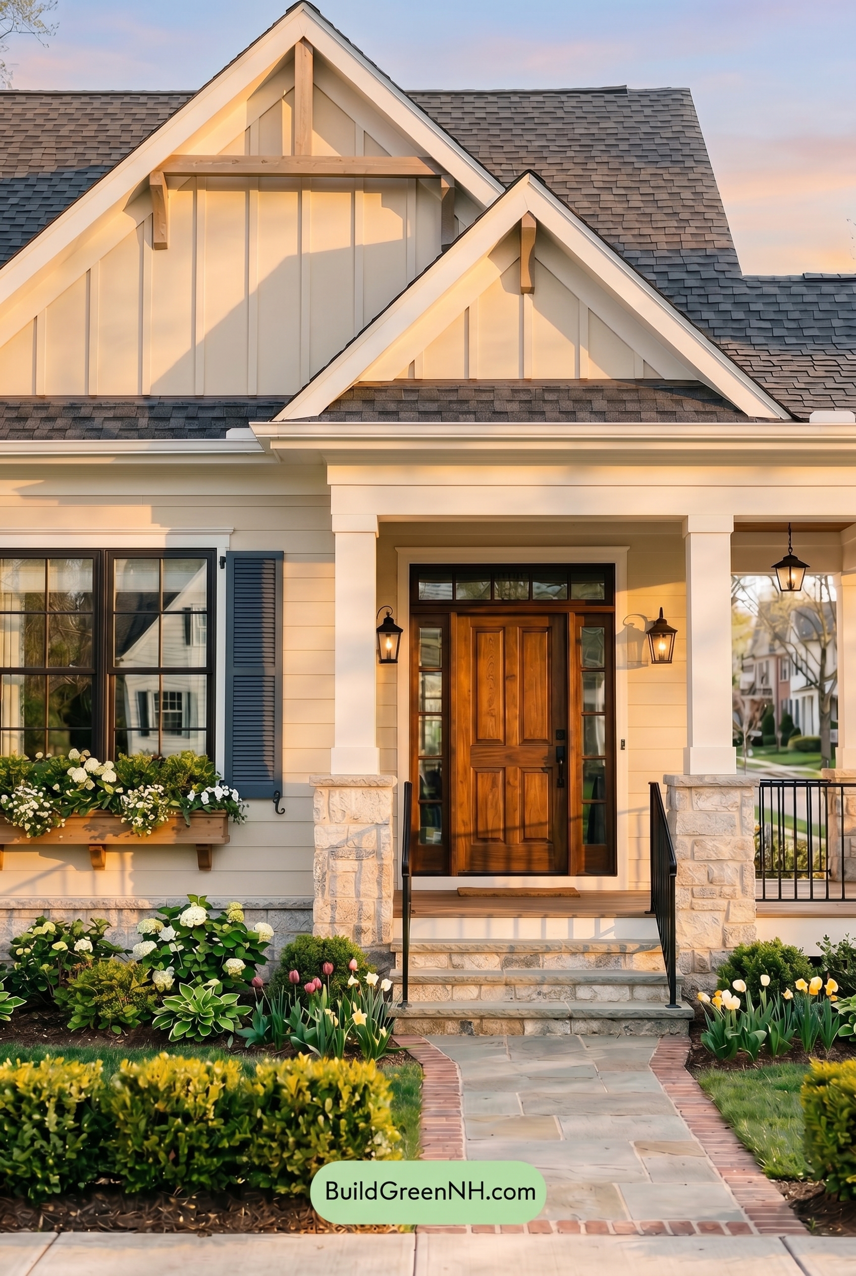 Craftsman White Color Scheme: Chalk Blue Walnut - Golden Hour