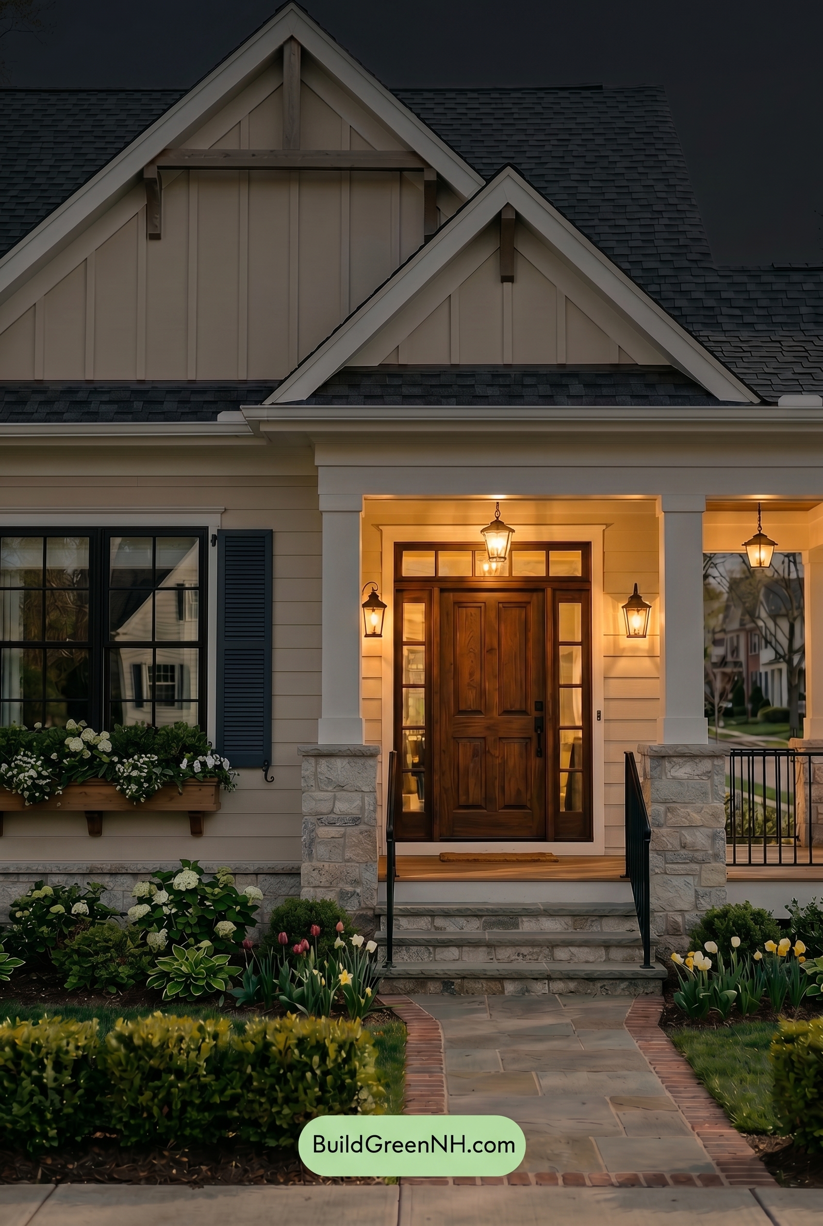Craftsman White Color Scheme: Chalk Blue Walnut - Nighttime