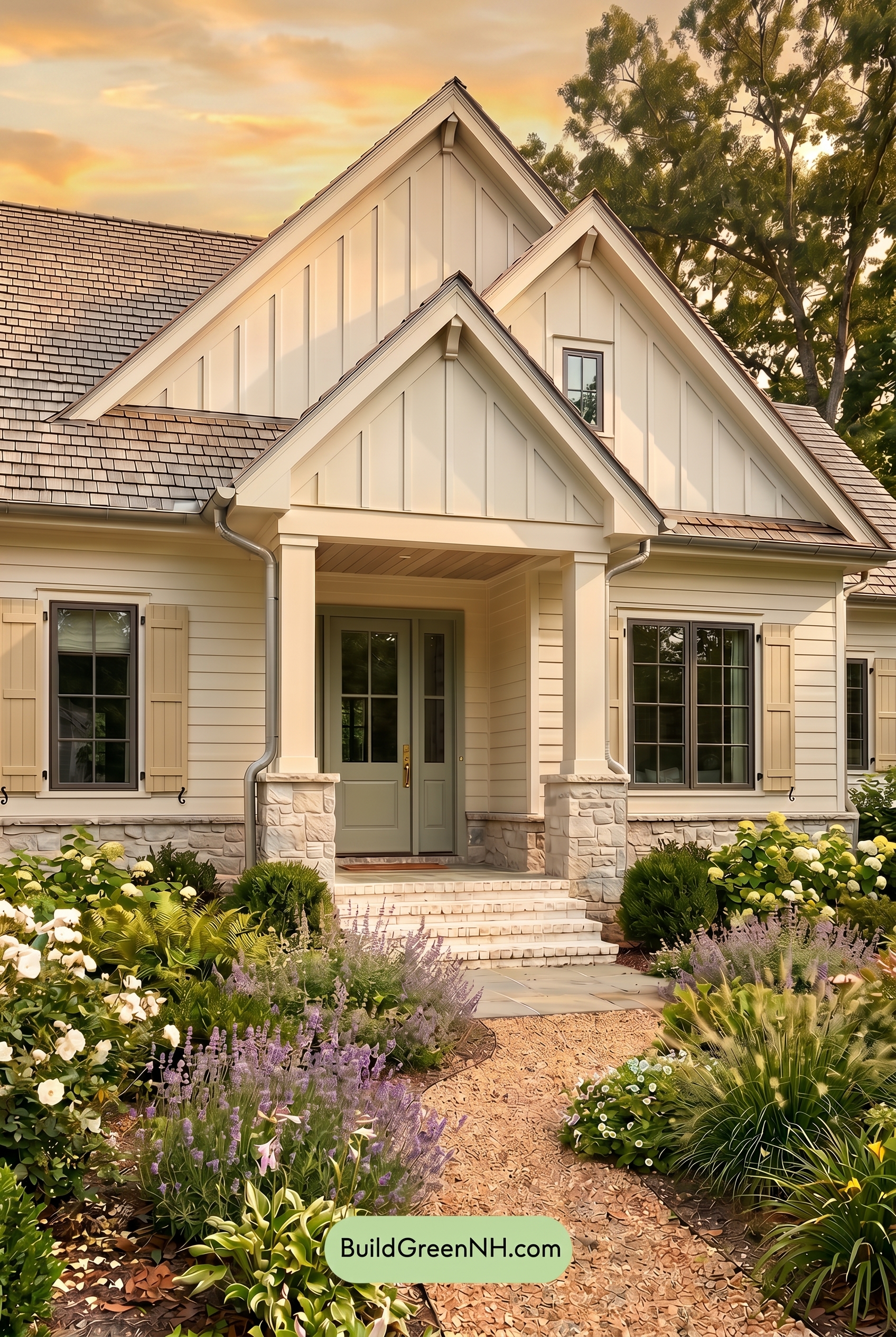 Craftsman White Color Scheme: Cool White Sage - Golden Hour