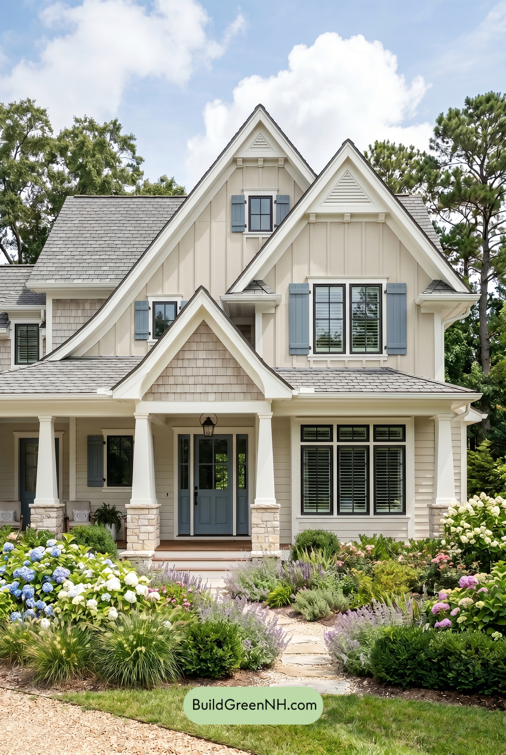 Craftsman White Color Scheme: Cream Blue Porch