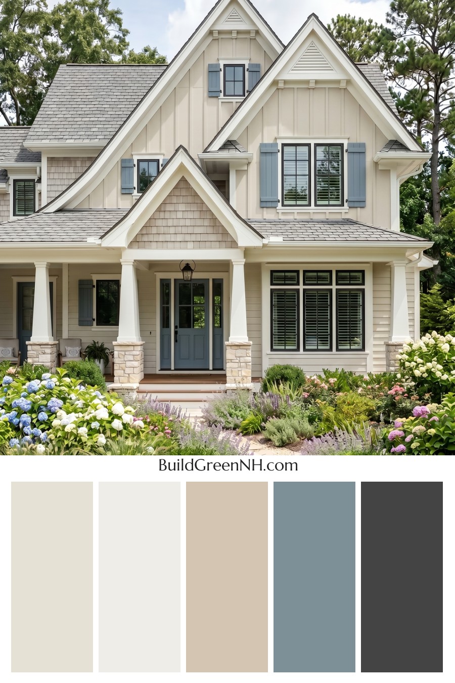 Craftsman White Color Scheme: Cream Blue Porch