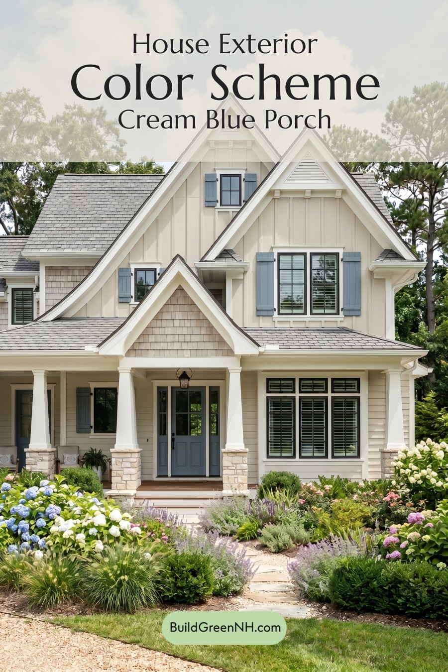 Craftsman White Color Scheme: Cream Blue Porch