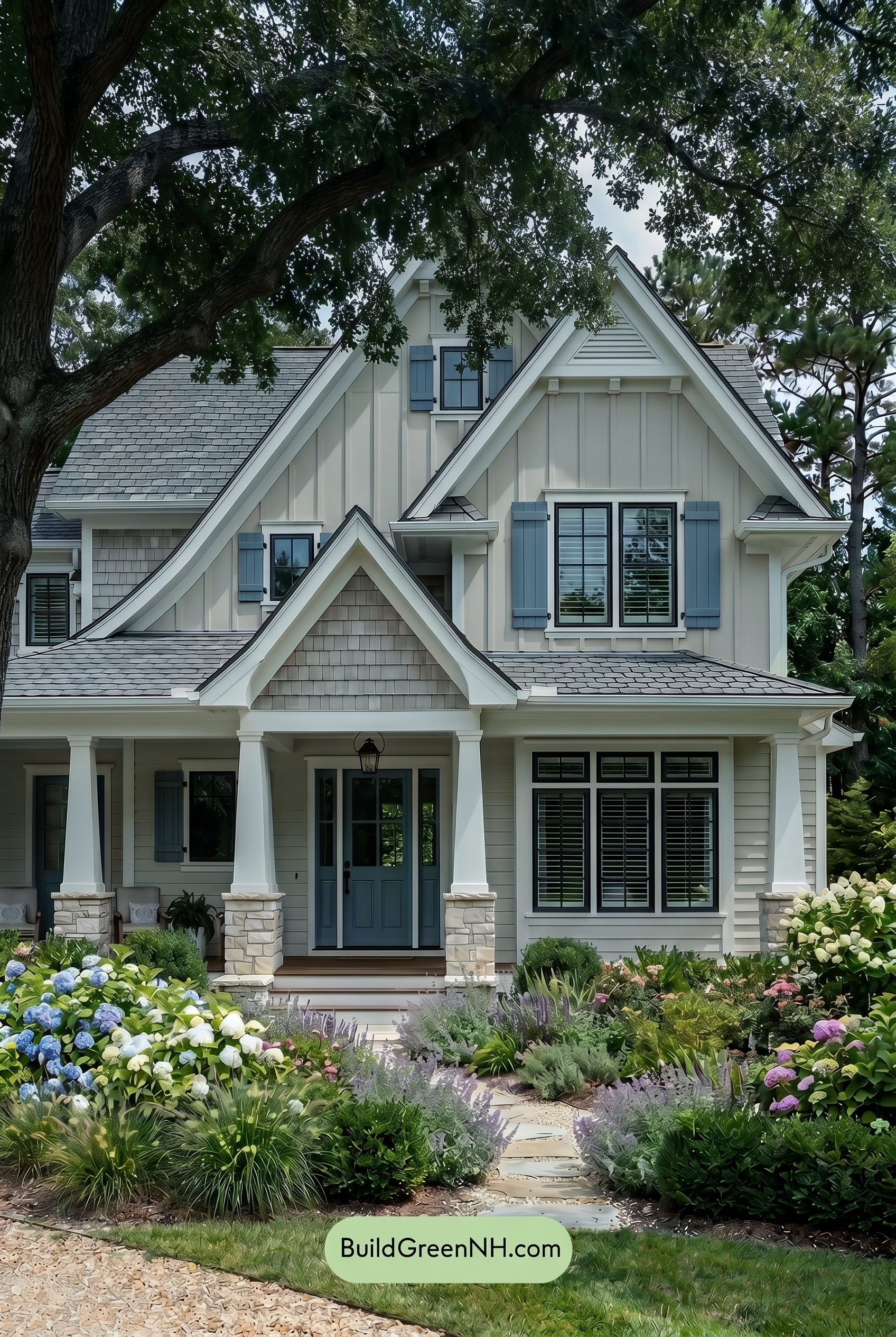 Craftsman White Color Scheme: Cream Blue Porch - Shade