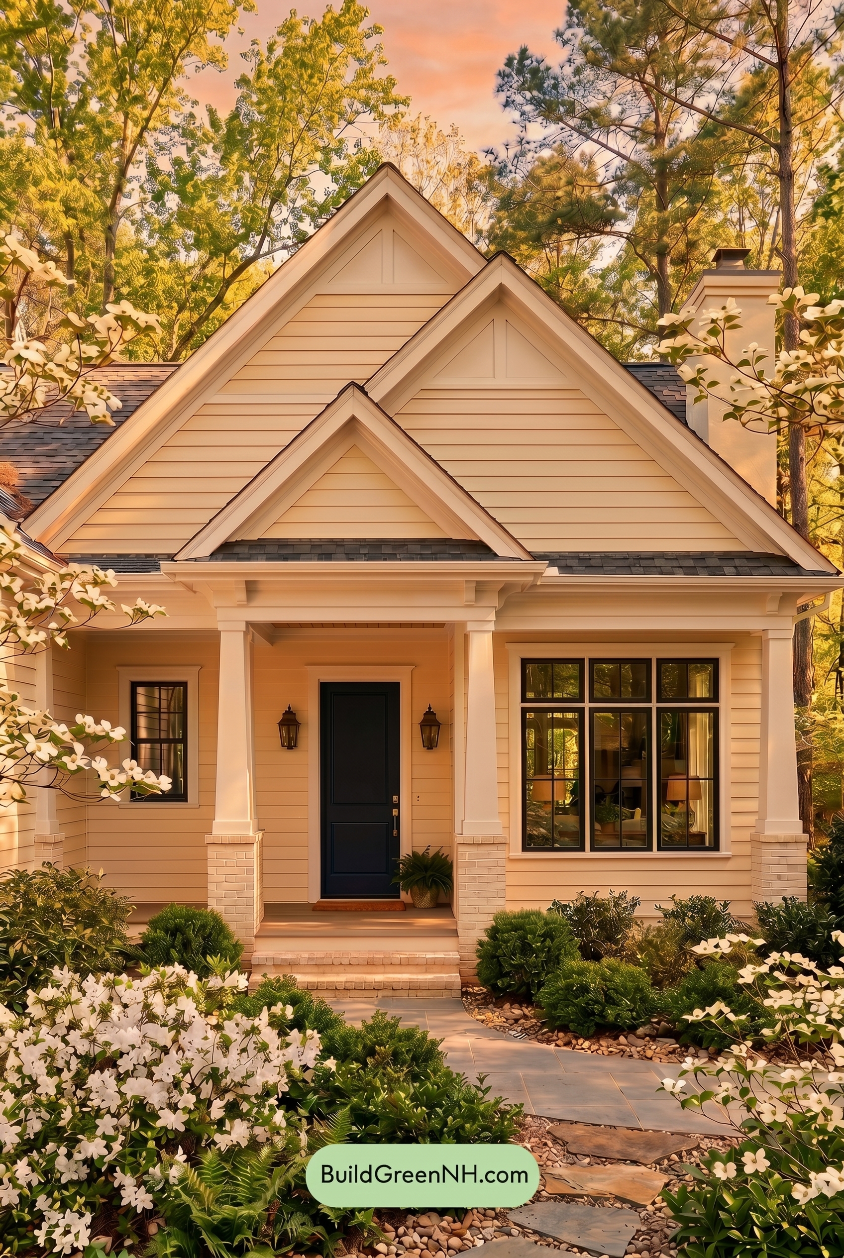 Craftsman White Color Scheme: Cream White Navy - Golden Hour