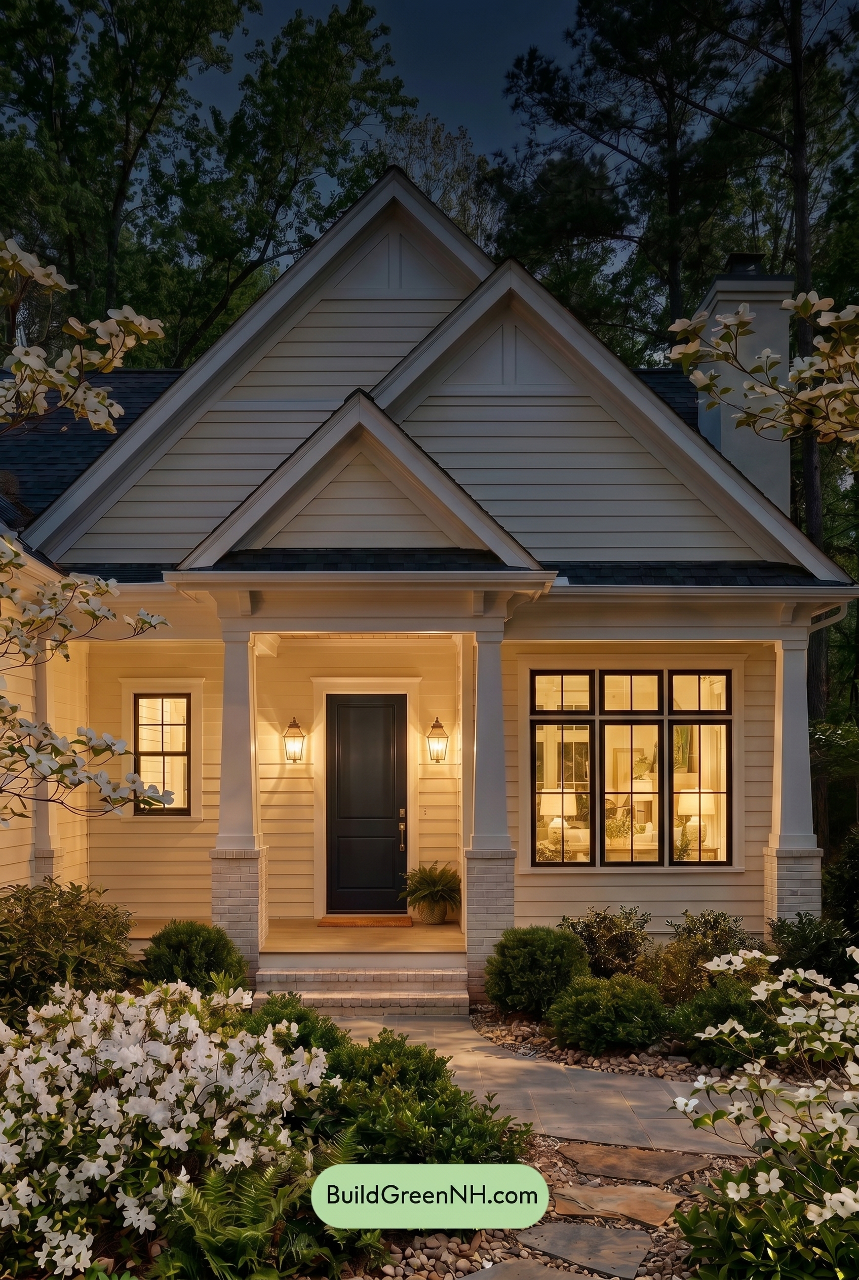 Craftsman White Color Scheme: Cream White Navy - Nighttime