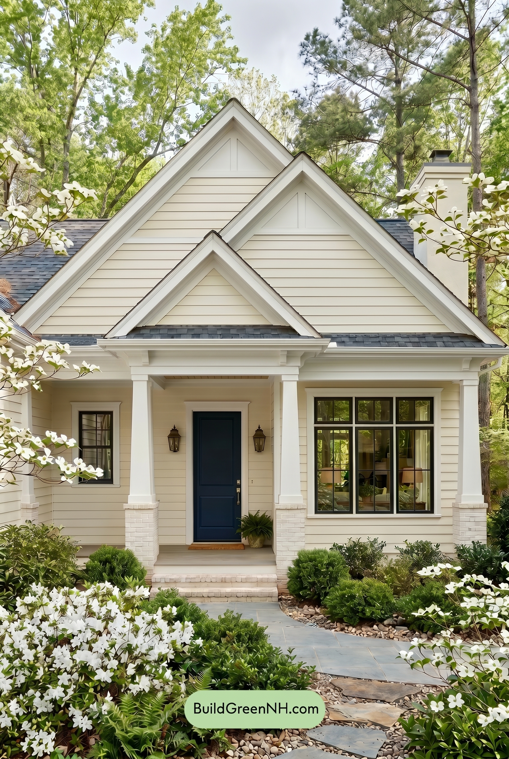 Craftsman White Color Scheme: Cream White Navy - Overcast