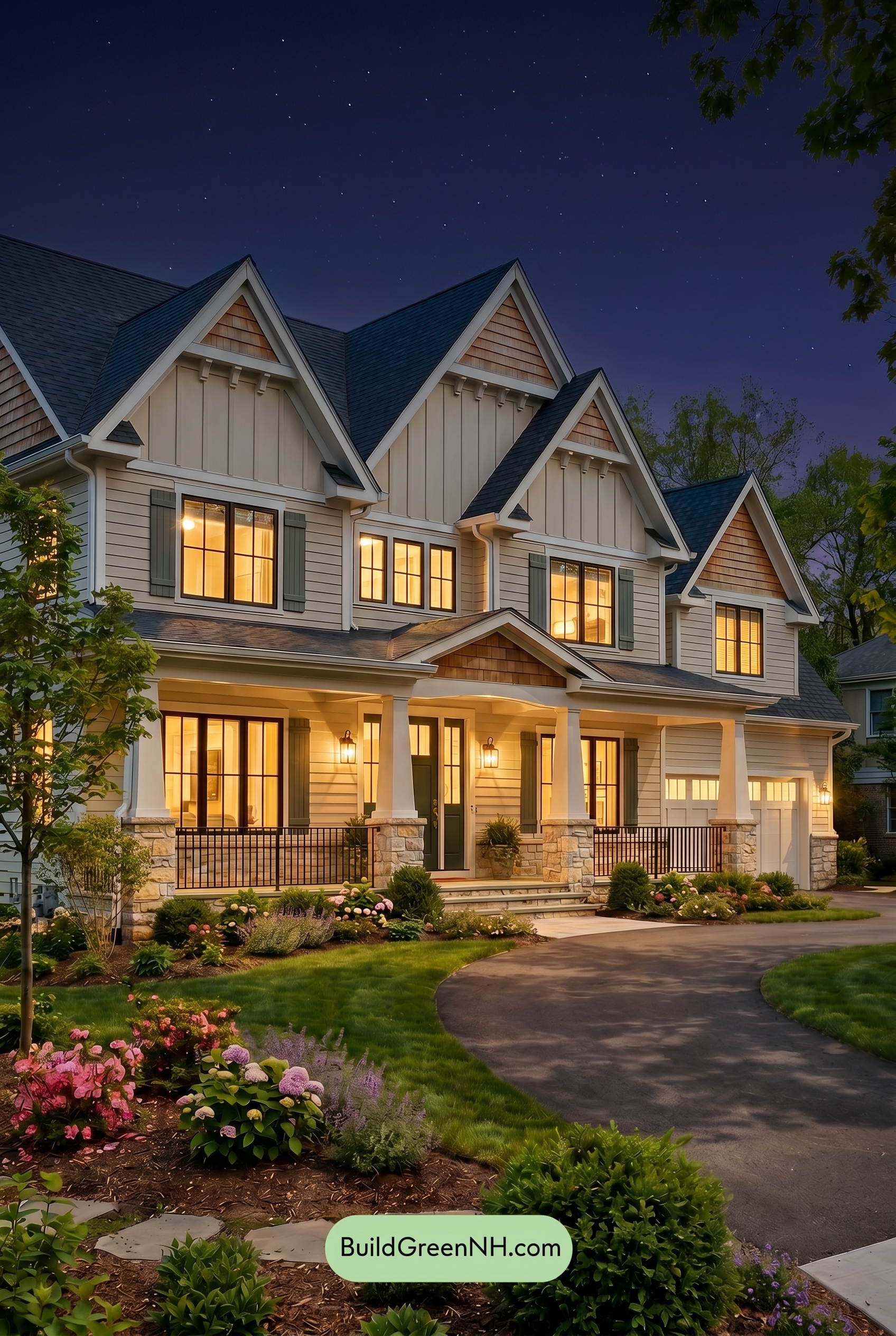 Craftsman White Color Scheme: Ivory Green Welcome - Nighttime