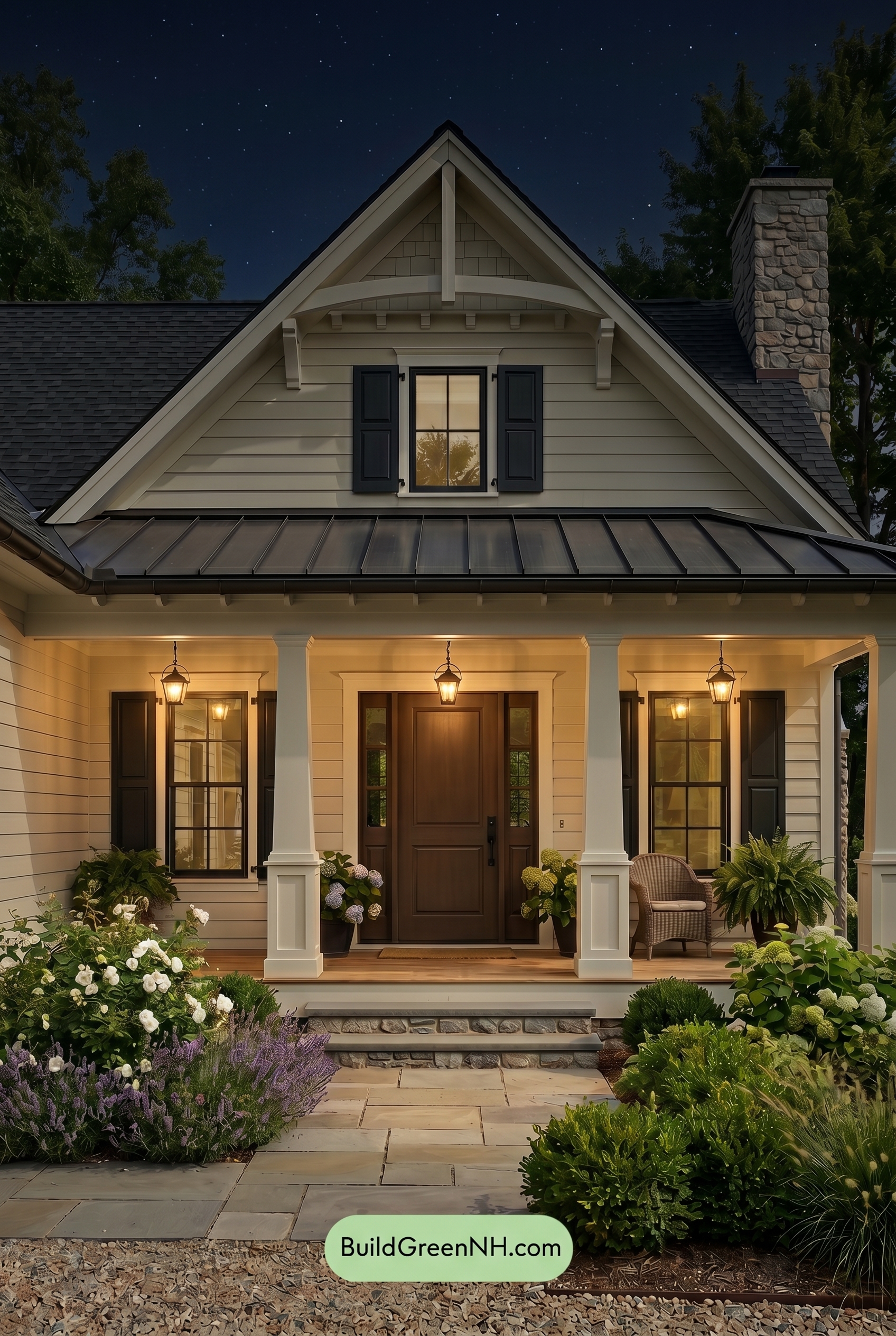 Craftsman White Color Scheme: Milkglass Iron Hearth - Nighttime