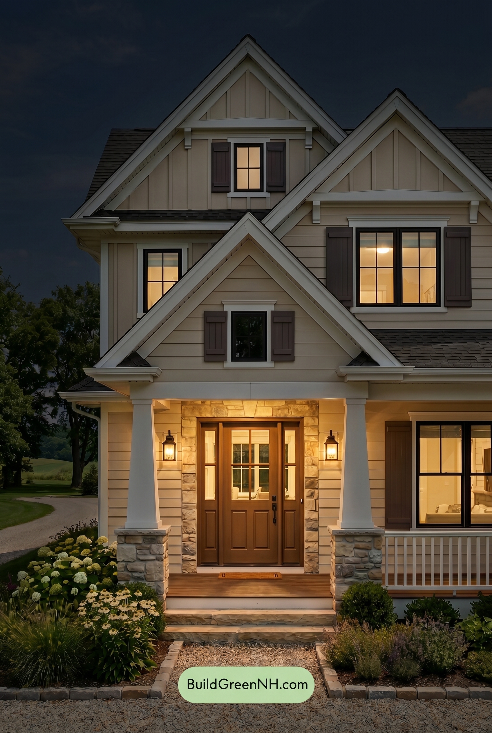 Craftsman White Color Scheme: Oyster Plum Bronze - Nighttime