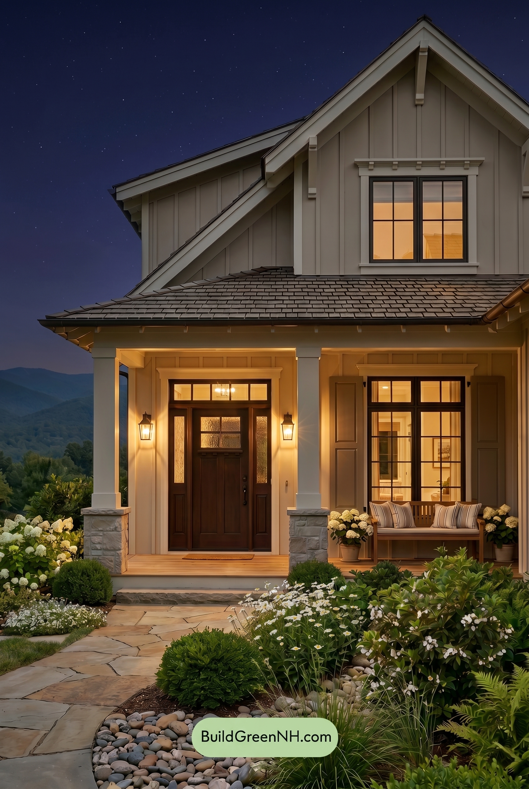 Craftsman White Color Scheme: Pearled White Clay - Nighttime
