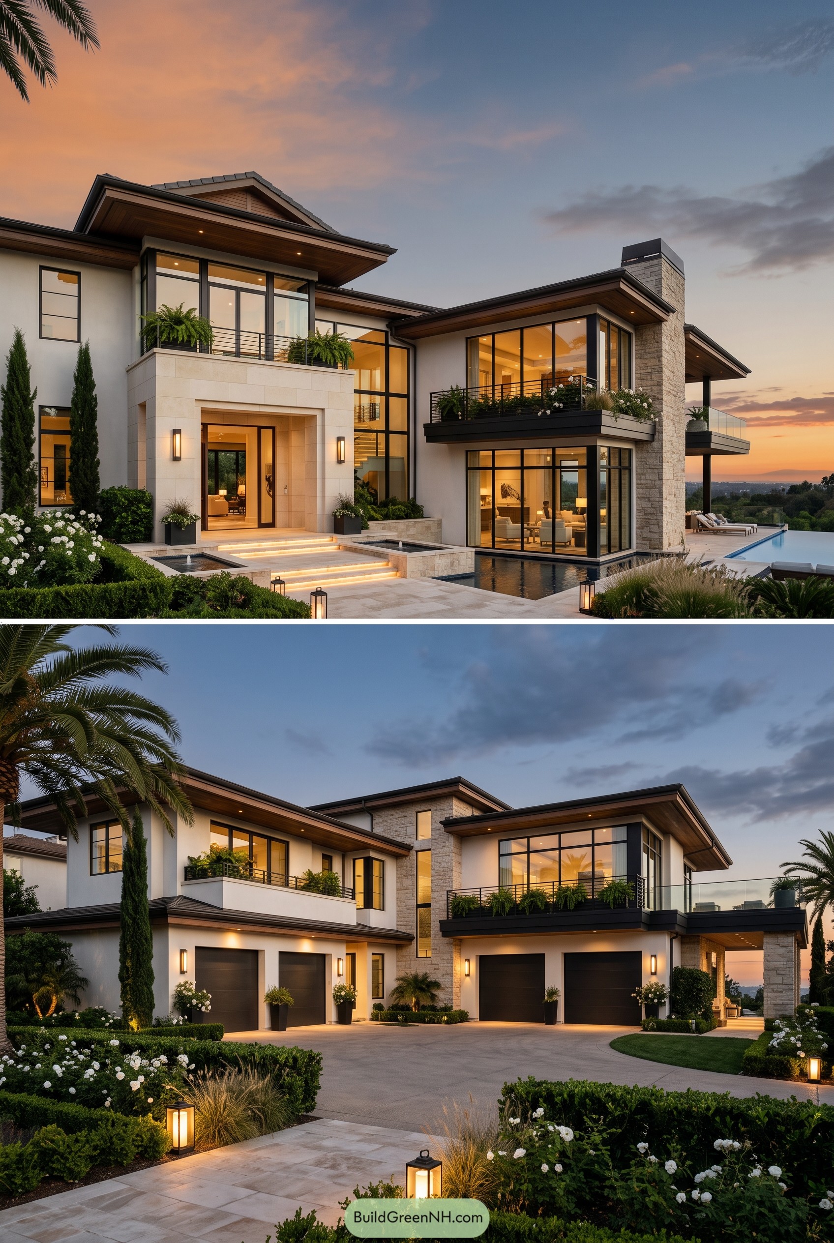 Luxury hillside home with balconies and pool