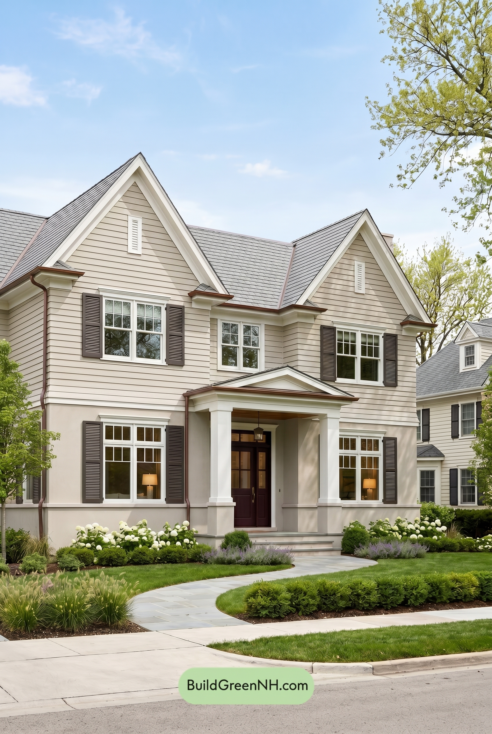 Light Grey Exterior Color Scheme: Ash White Townhouse