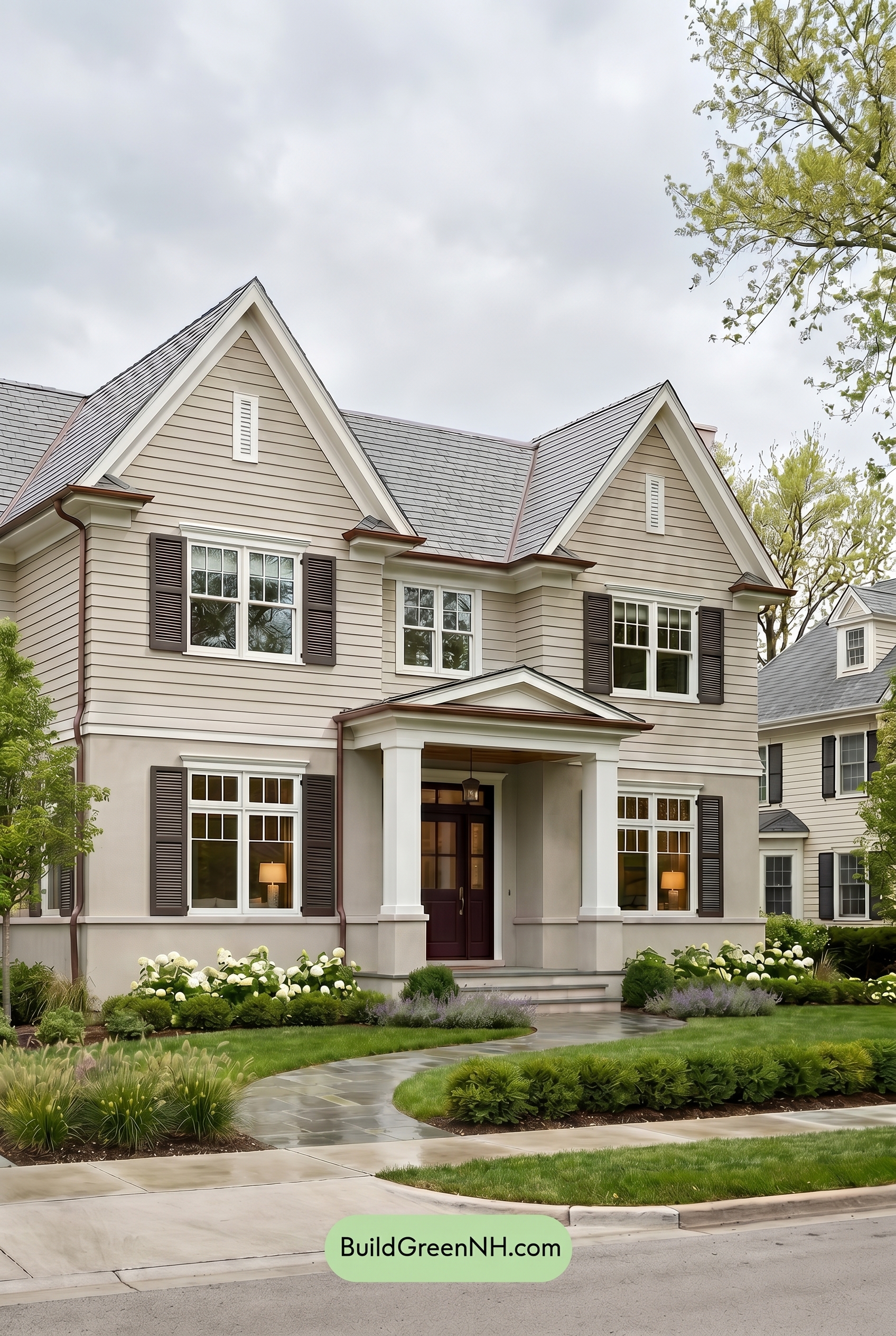 Light Grey Exterior Color Scheme: Ash White Townhouse - Overcast