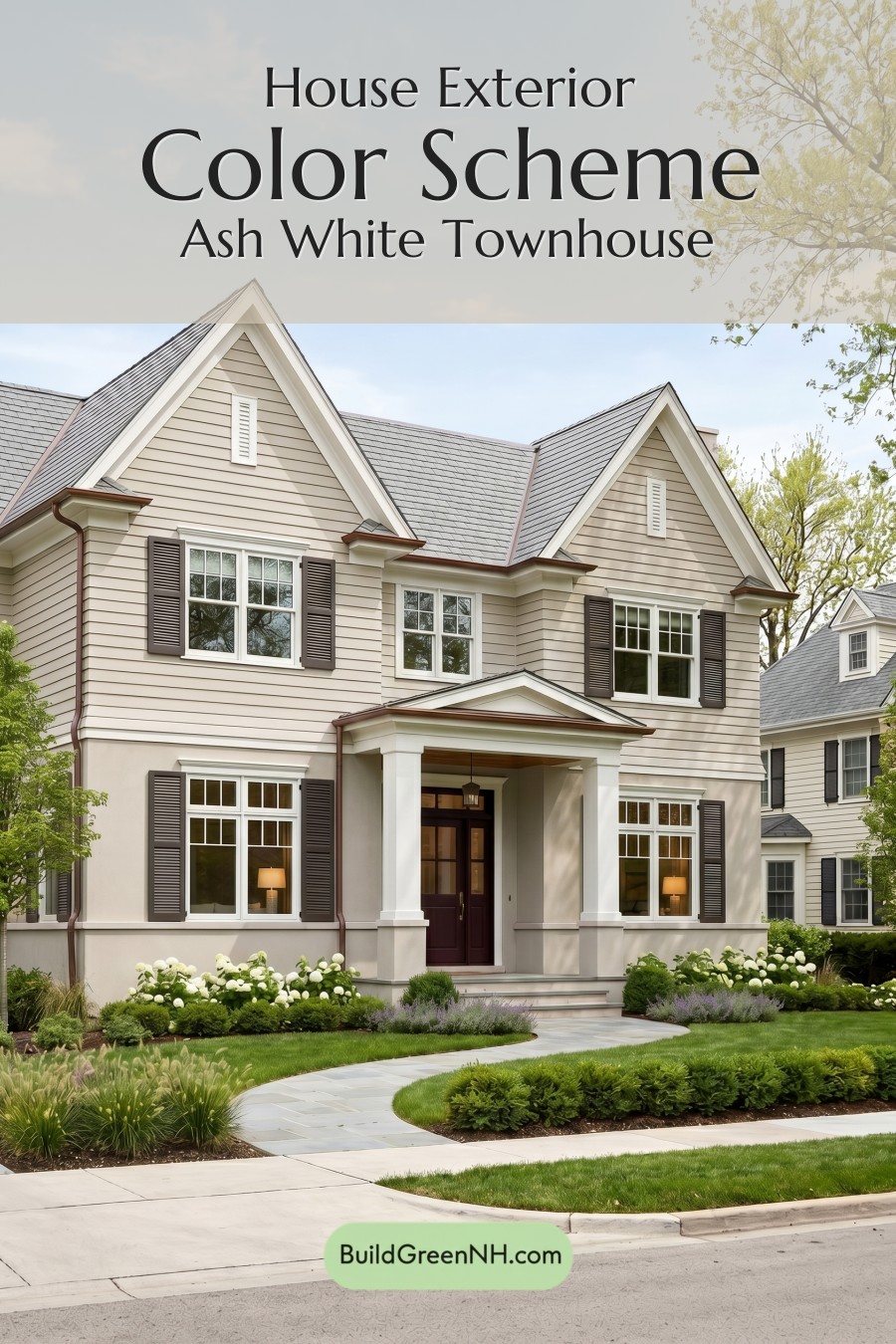 Light Grey Exterior Color Scheme: Ash White Townhouse