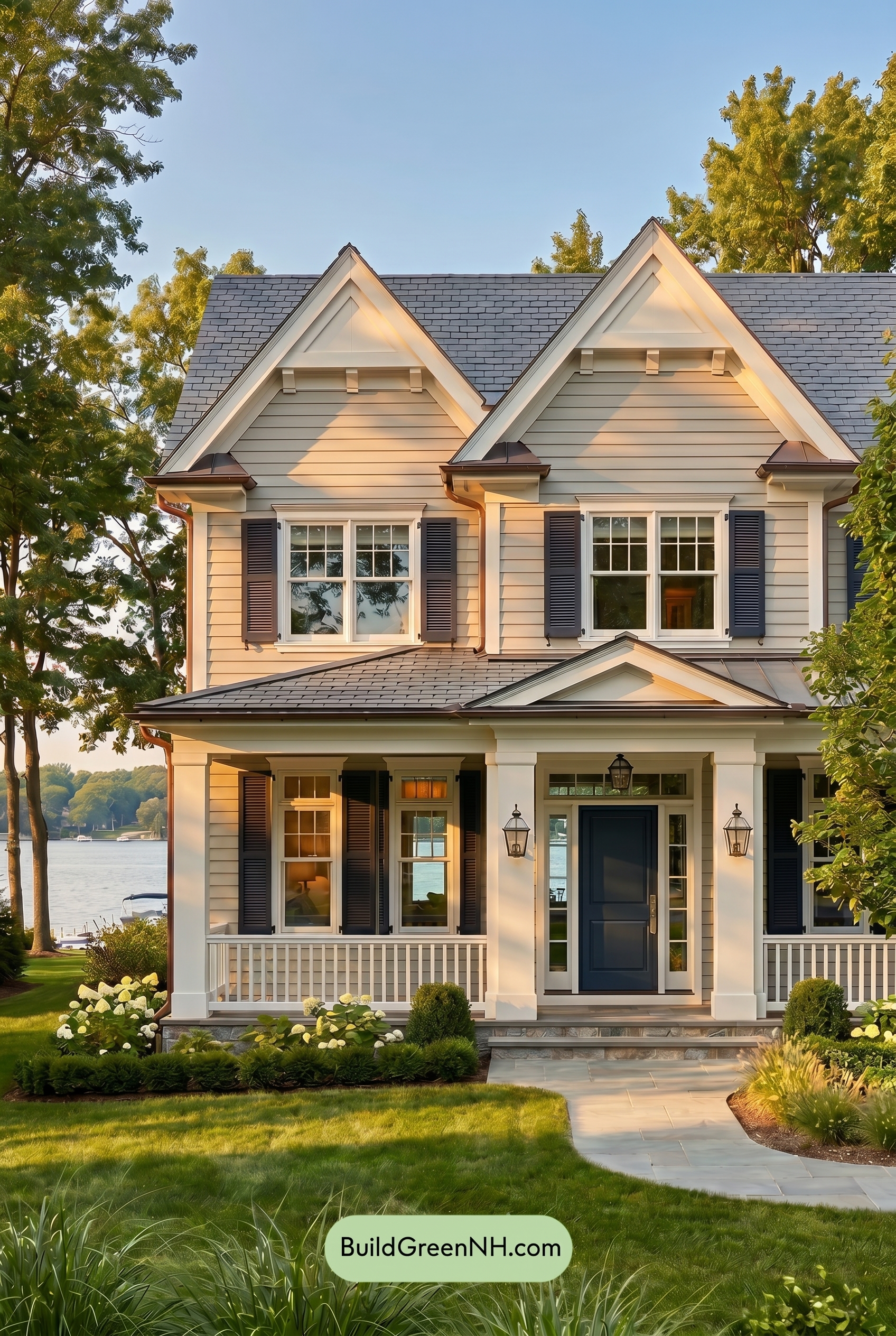 Light Grey Exterior Color Scheme: Cloud Gray Lakefront - Golden Hour