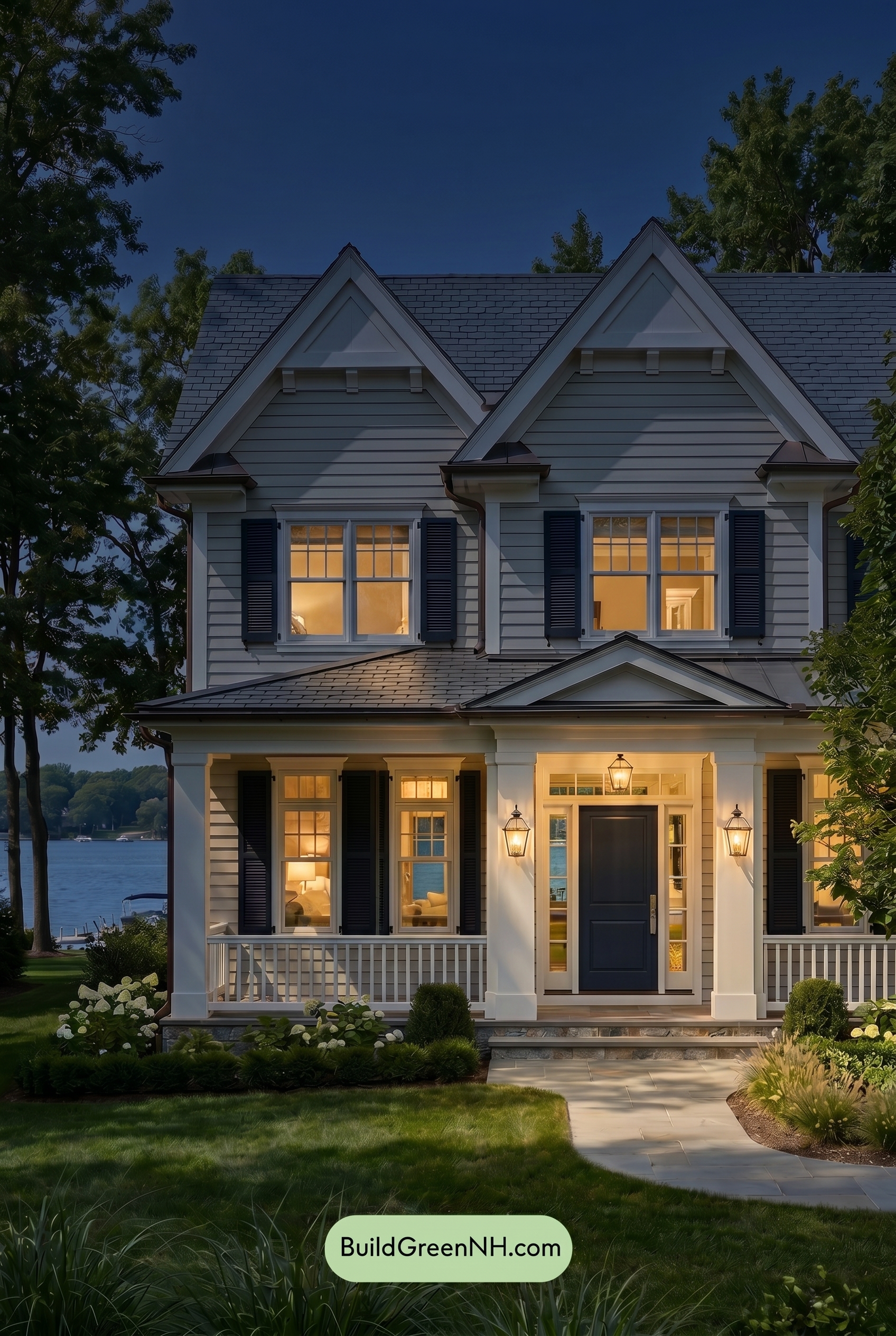 Light Grey Exterior Color Scheme: Cloud Gray Lakefront - Nighttime