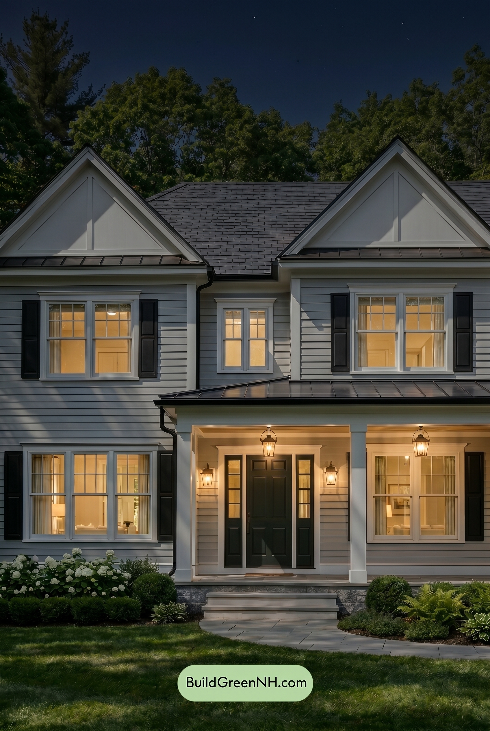 Light Grey Exterior Color Scheme: Cool Gray Heritage - Nighttime