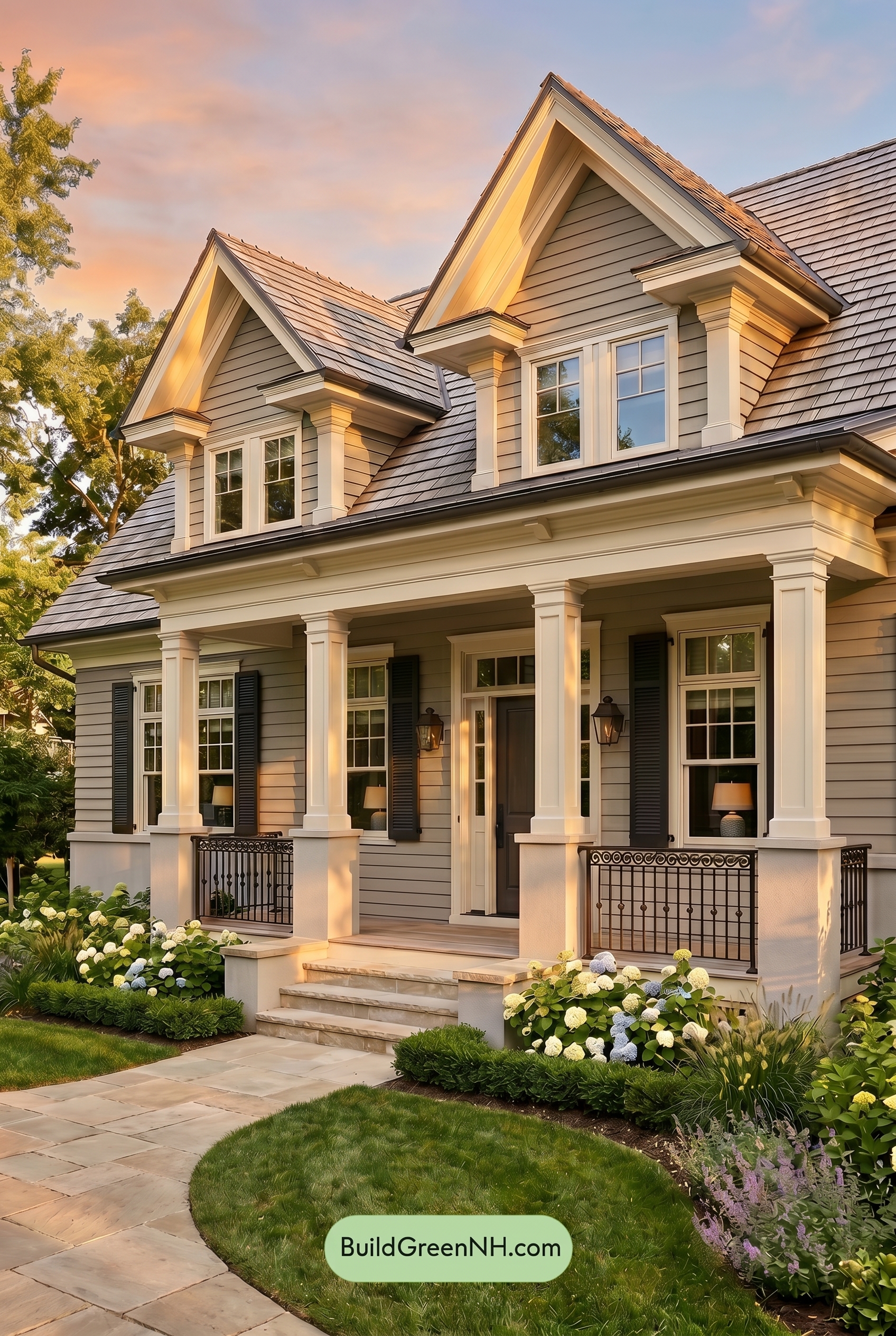 Light Grey Exterior Color Scheme: Greige Coastal Calm - Golden Hour
