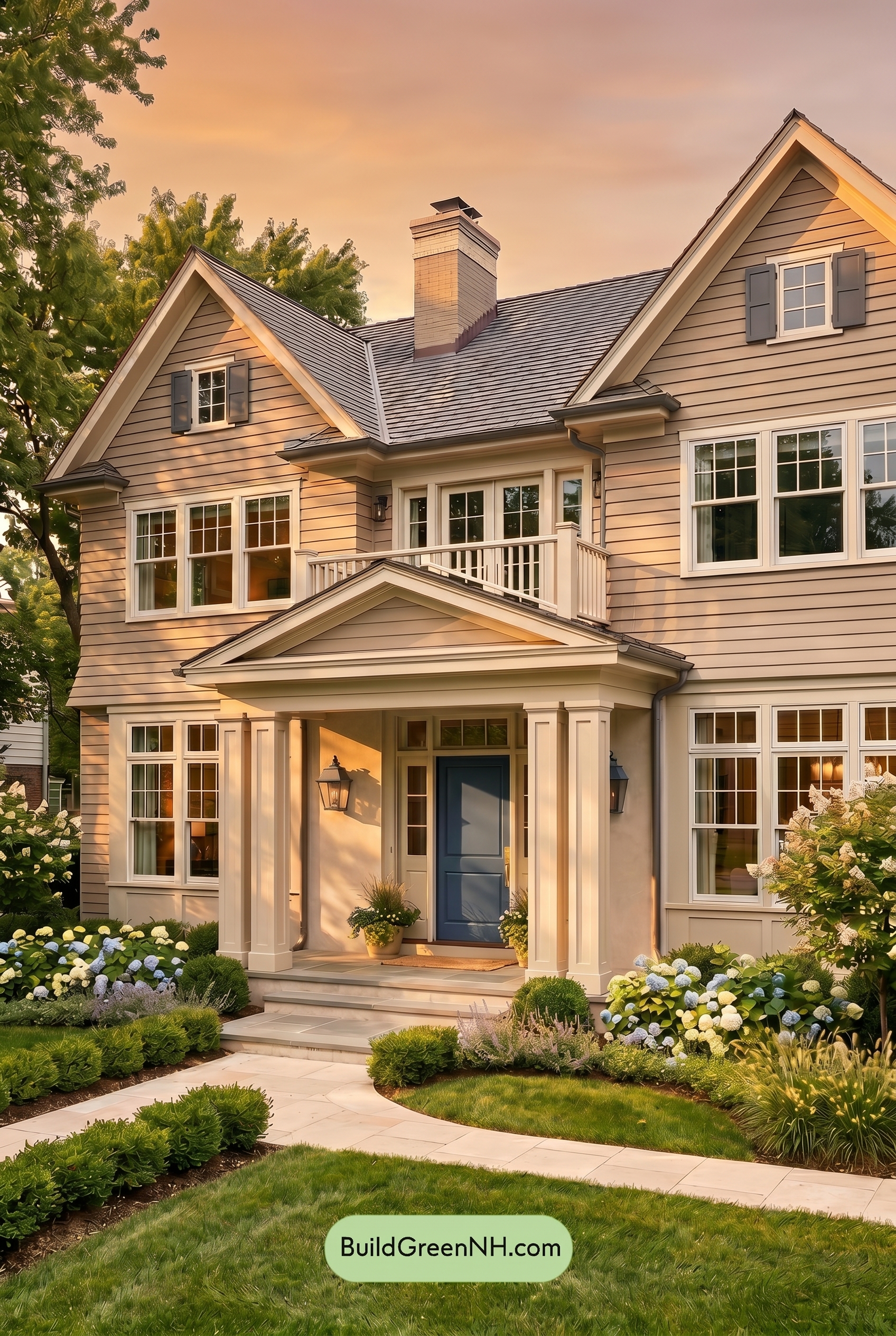 Light Grey Exterior Color Scheme: Greige Coastal Calm - Golden Hour