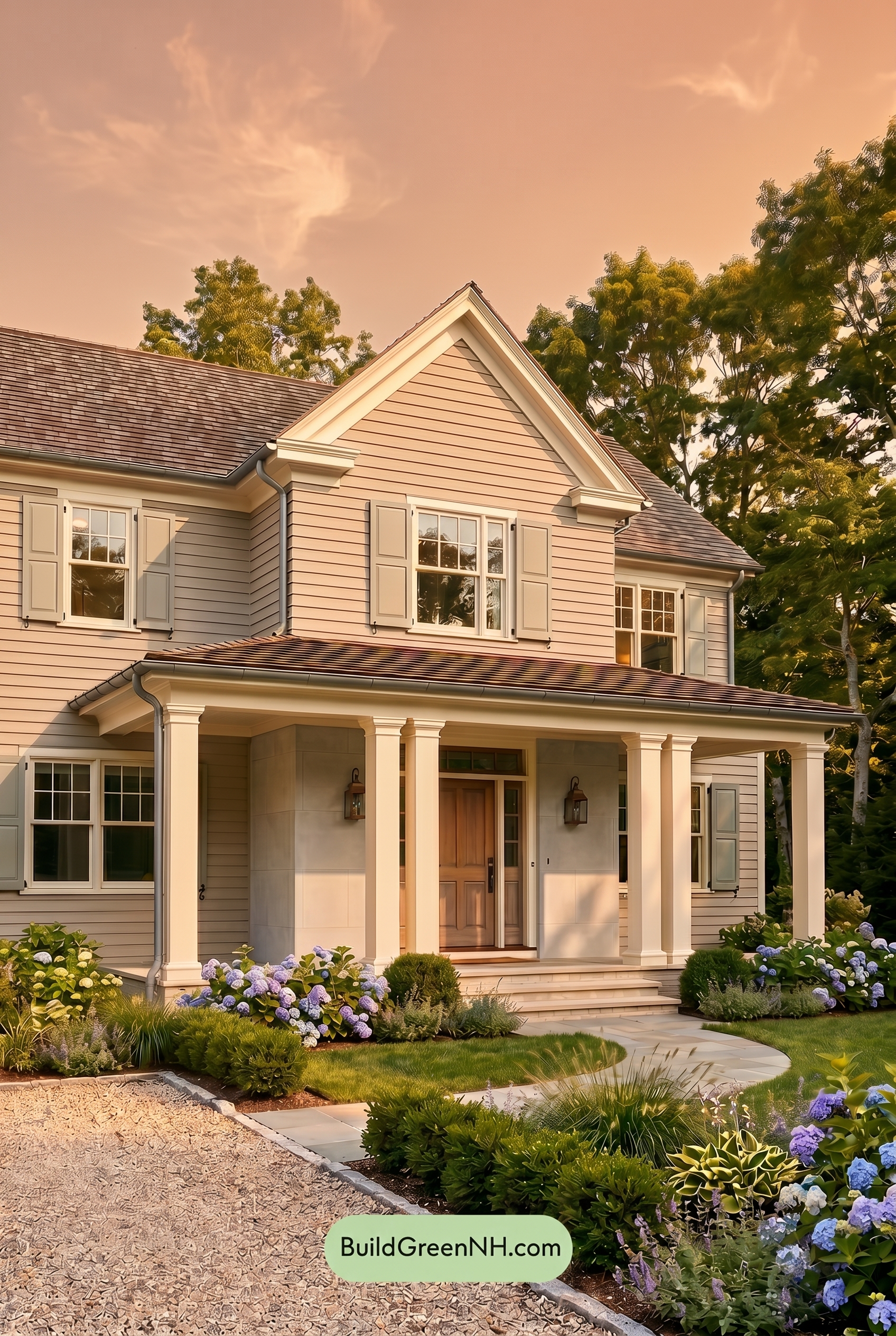 Light Grey Exterior Color Scheme: Greige Coastal Calm - Golden Hour